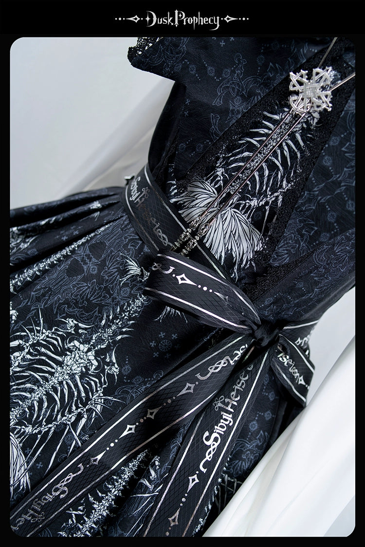 DuskProphecy~Coccyx~Elegant Lolita Dress High Waist Fishbone Print JSK Set