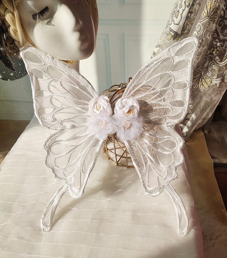 Fairy Tales - Embroidered Gothic Bridal Hairclip Hanfu Lolita Headwear One Size white