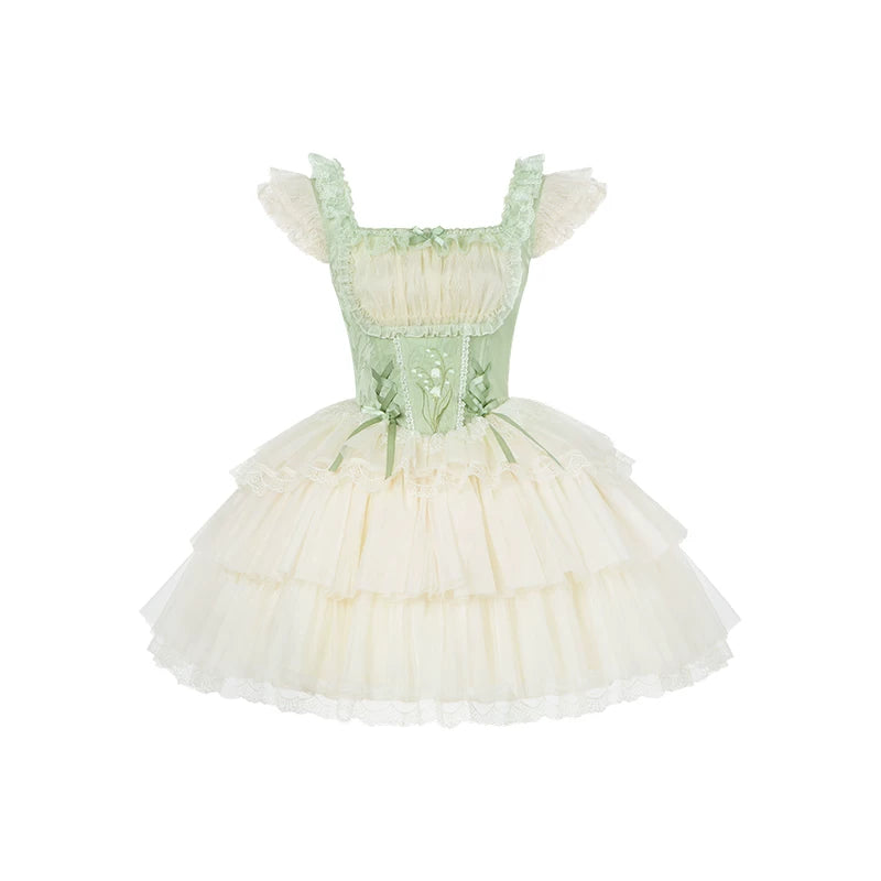 Lily of the Valley Whisper - Embroidered Classic Lolita Corset JSK Dress (L M S) 44935:829049