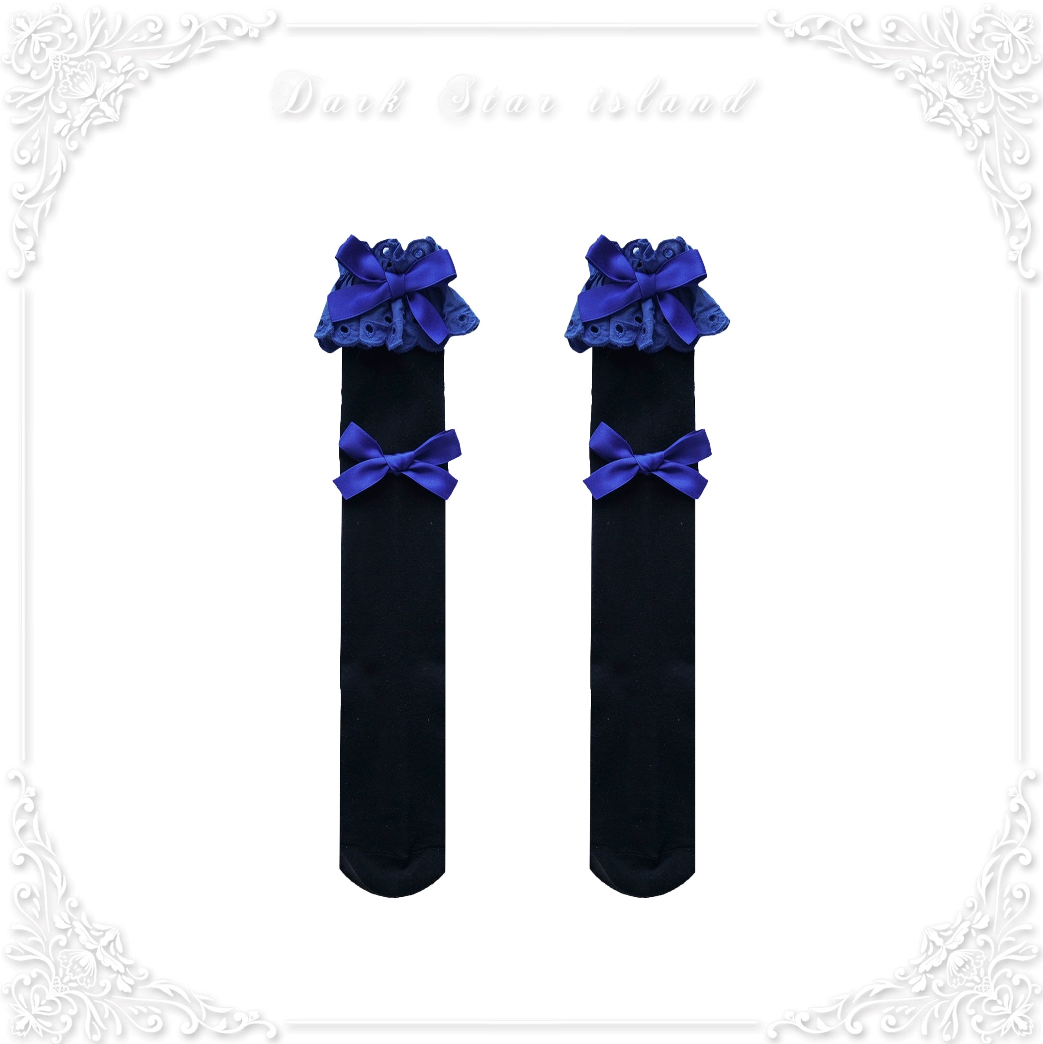 Dark Star Island - Cute Lolita Multi-Color Bow Cotton Socks Klein blue