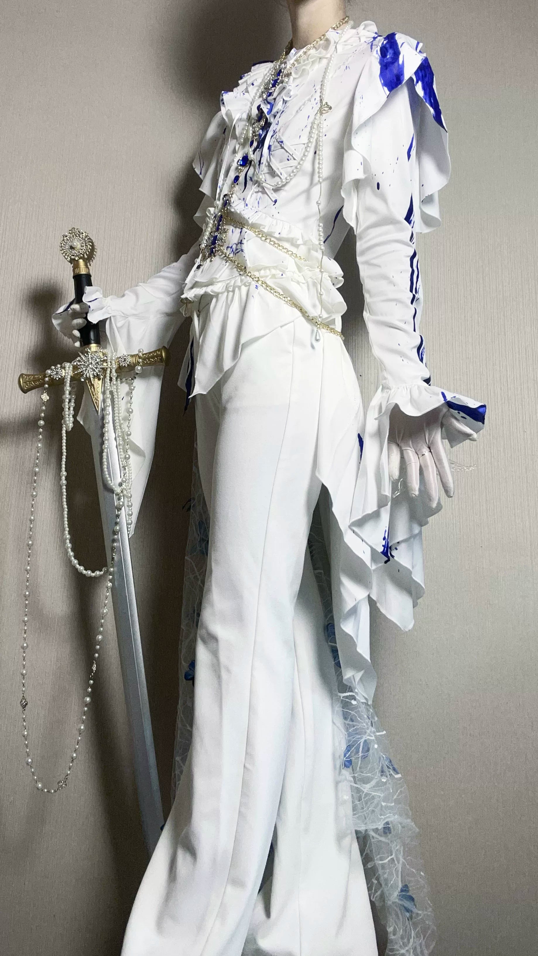 Echo of Deep Sea - Satin Ouji Lolita Trailing Blouse, Solid or Blood Stain Style 45666:857826