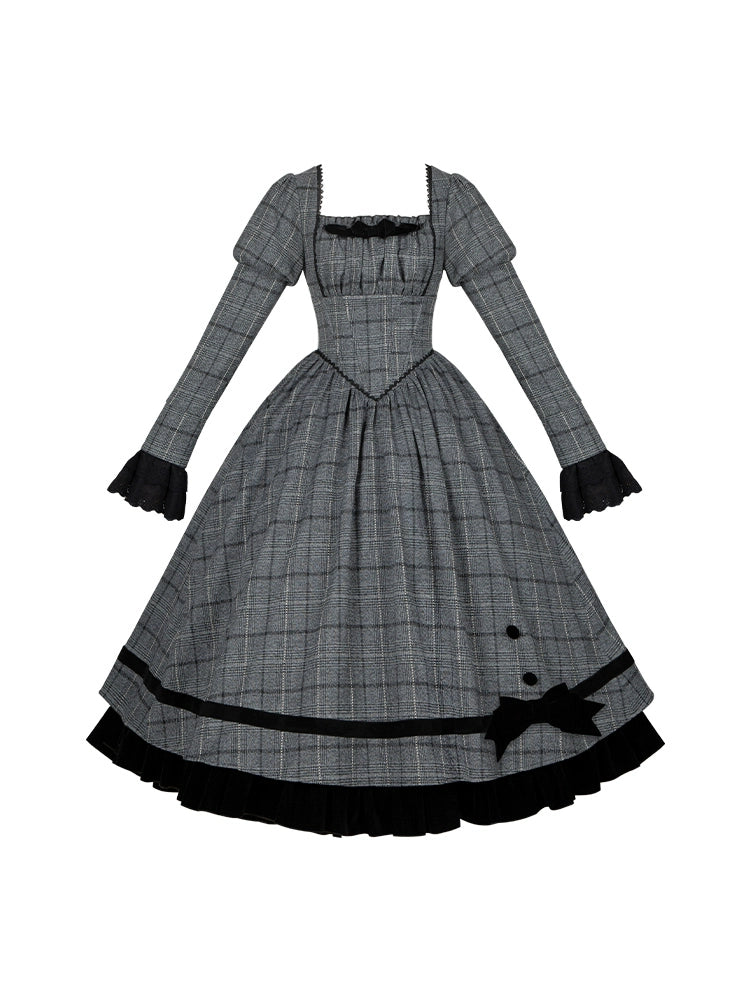 With PUJI - Yesterday's Epistle - Winter Classic Lolita Plaid Dress Set, Fishbone Waist 44227:799814