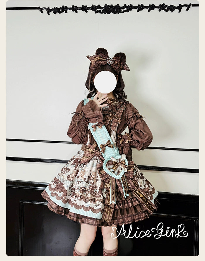 Alice Girl - Bear Chocolate Bar - Kawaii Lolita JSK & Salopette Dress