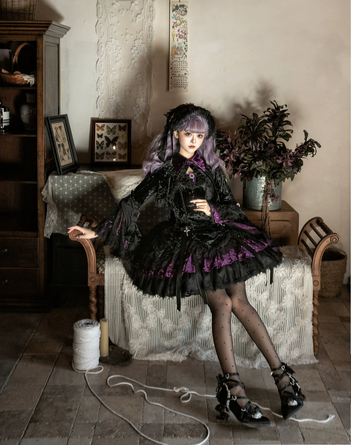 Dark Raven Poem - Gothic Lolita JSK & Bolero Dress Set, Diamond Velvet 45967:869788
