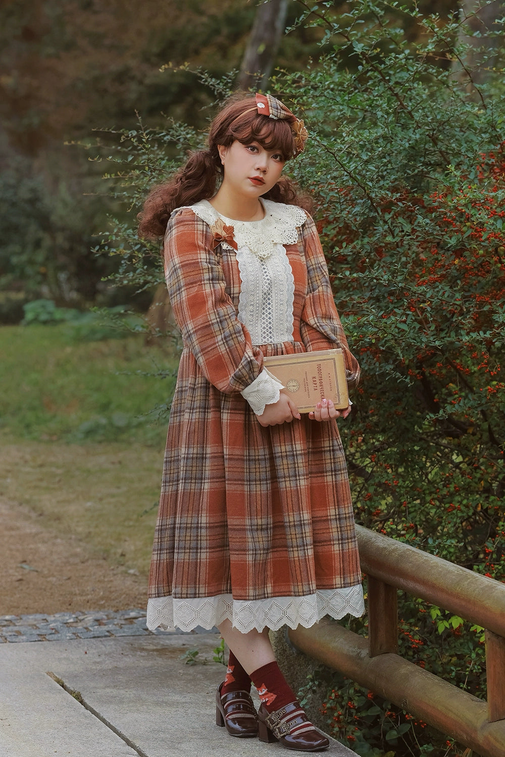 Miss Point - Chubby Fox in the Forest - Customized Lolita OP Dress Plaid Loose Daily Dress