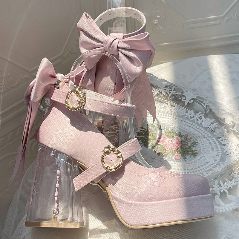 Dreamland - Floating Koi Land - Satin Classic Lolita Platform Shoes, Transparent Heel 44317:804087
