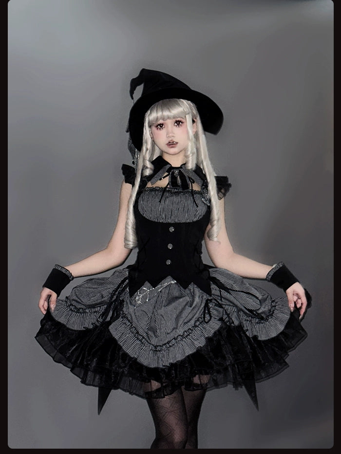 Alice Girl - Lolita Potion - Gothic Lolita Witch Hat and Striped Side Clips