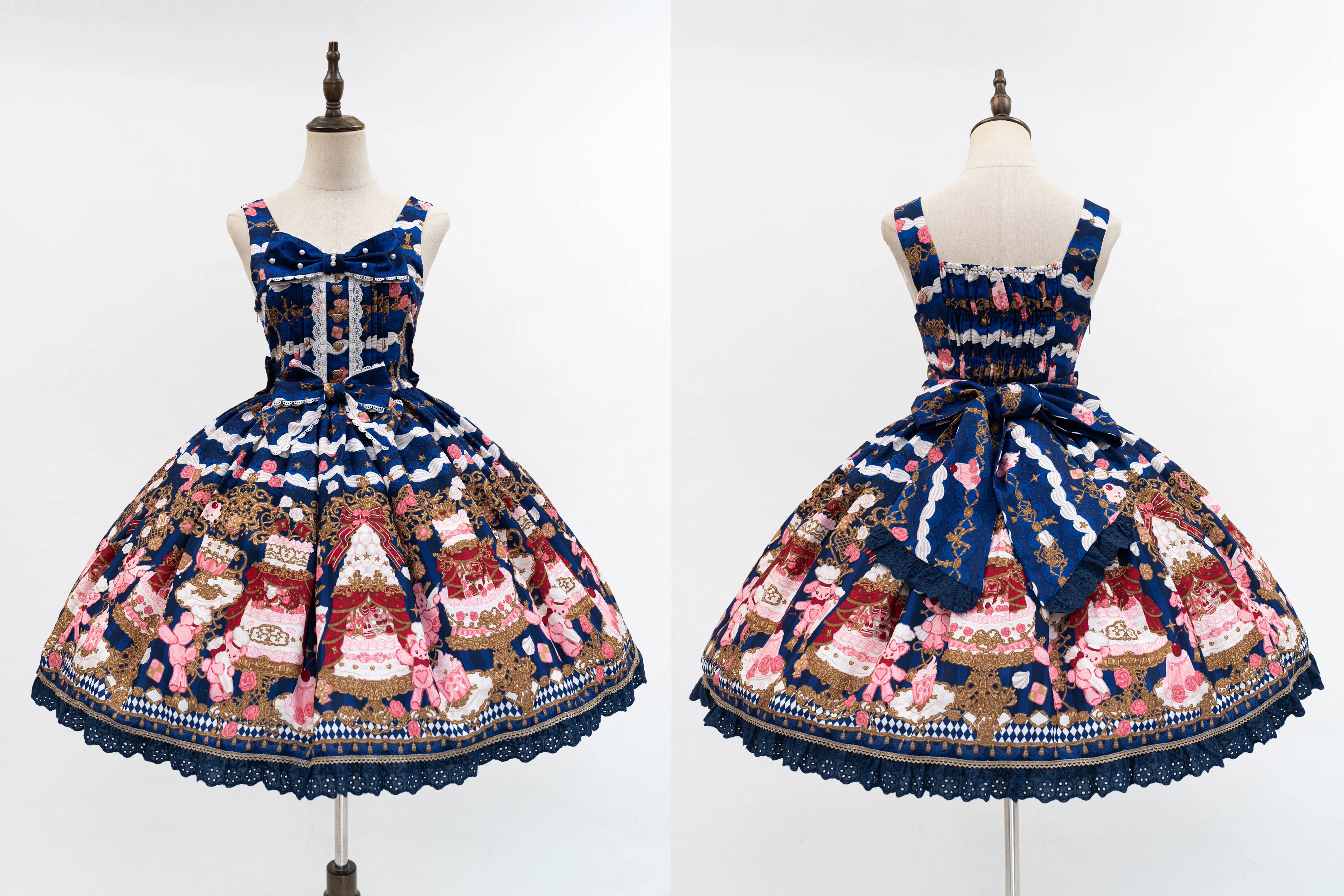 Sugar Festivaly - Kawaii Lolita JSK Dress, Cake & Bear Print 44540:811789