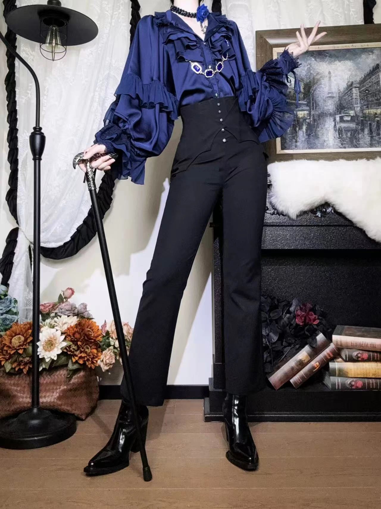 Earl of Drooping Wings - Ouji Lolita Flared Pants, Batwing Decoration 44550:812523