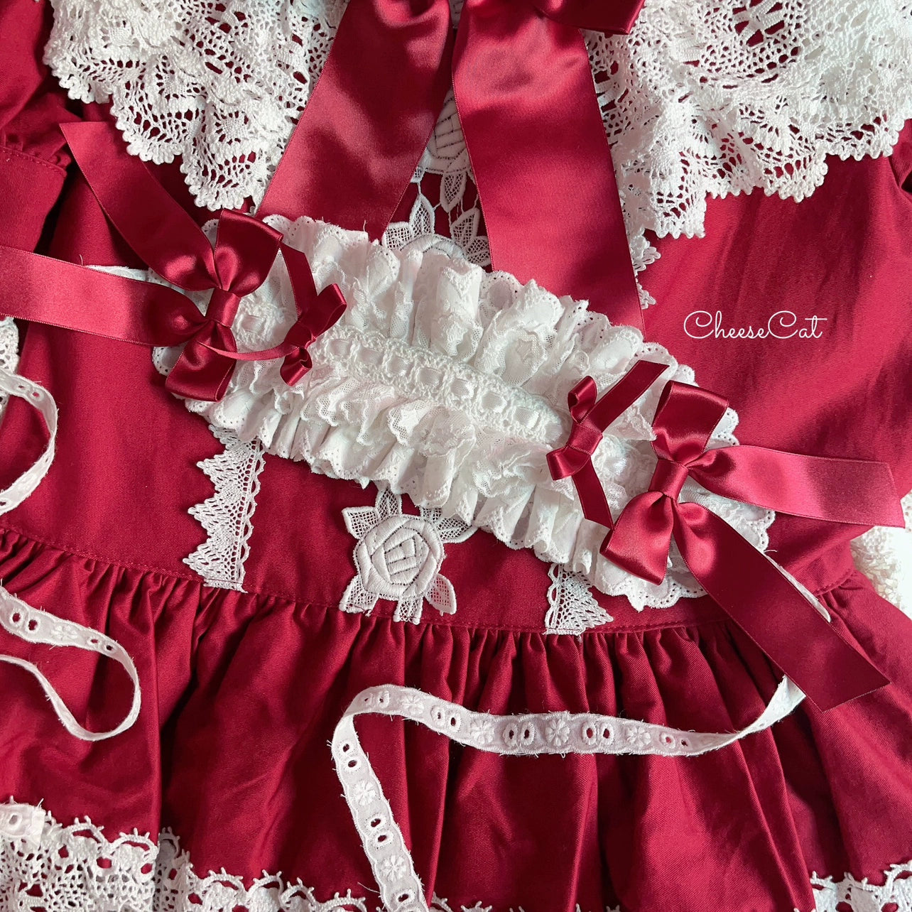 Cheese Cat - Sweet Lolita Headband Ribbon Bow Headbands White and White - Burgundy Bow