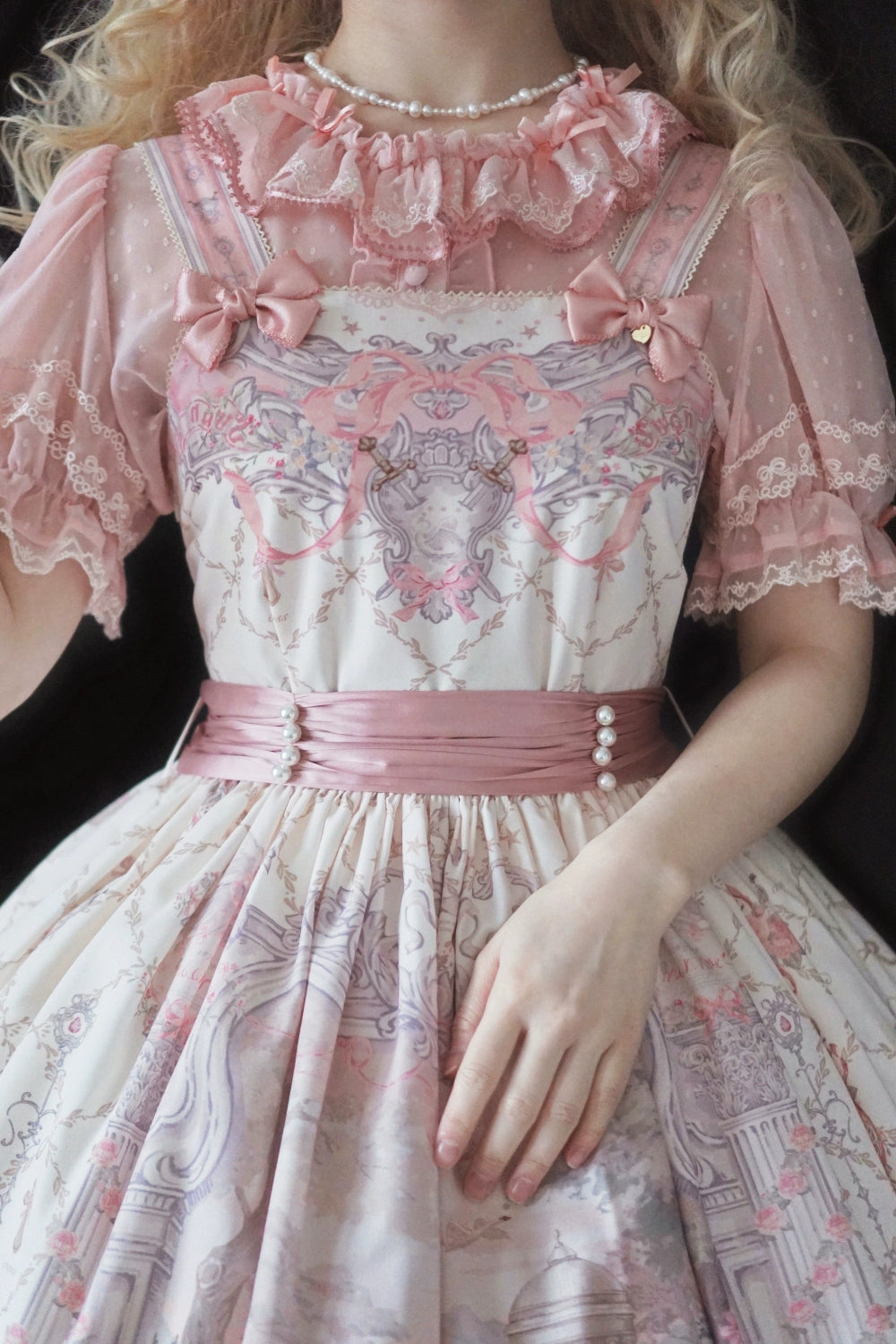 Moon River - Swan Lake Mirror - Pink Sweet Lolita Print JSK Dress 43705:783408