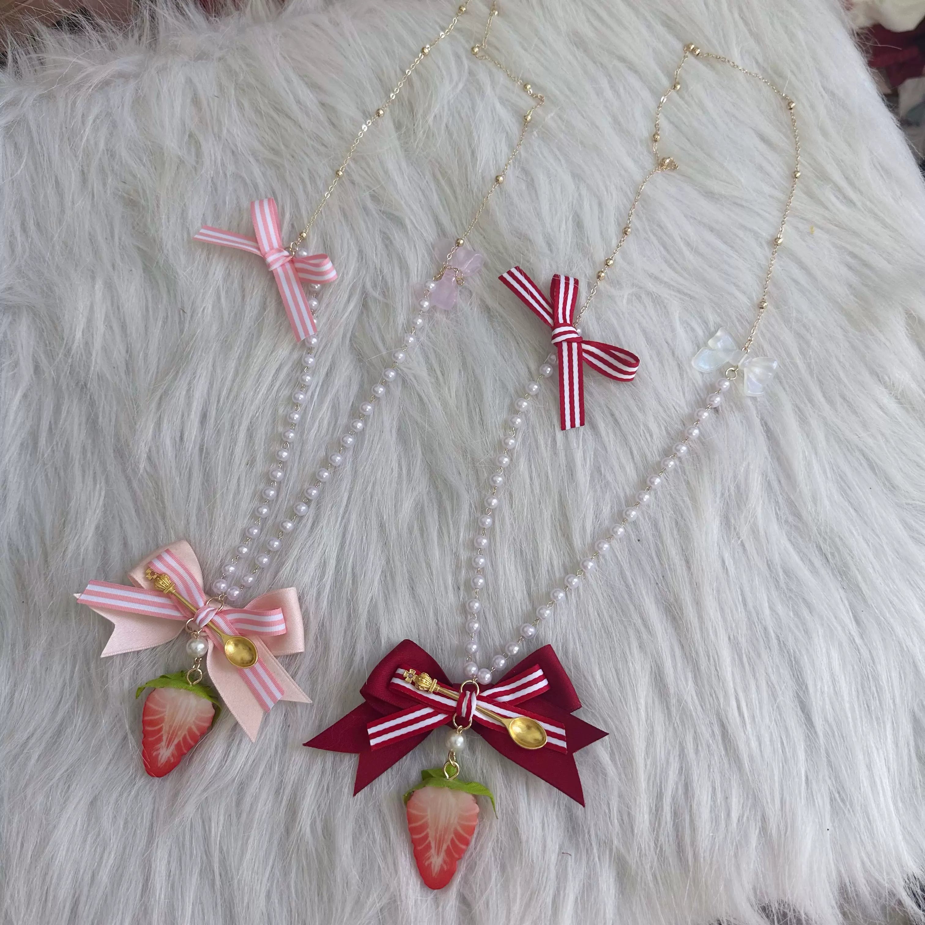 Sweet Lolita Headdresses, Strawberry, Ruffles & Bows Red Strawberry Necklace Only (the one on the right)