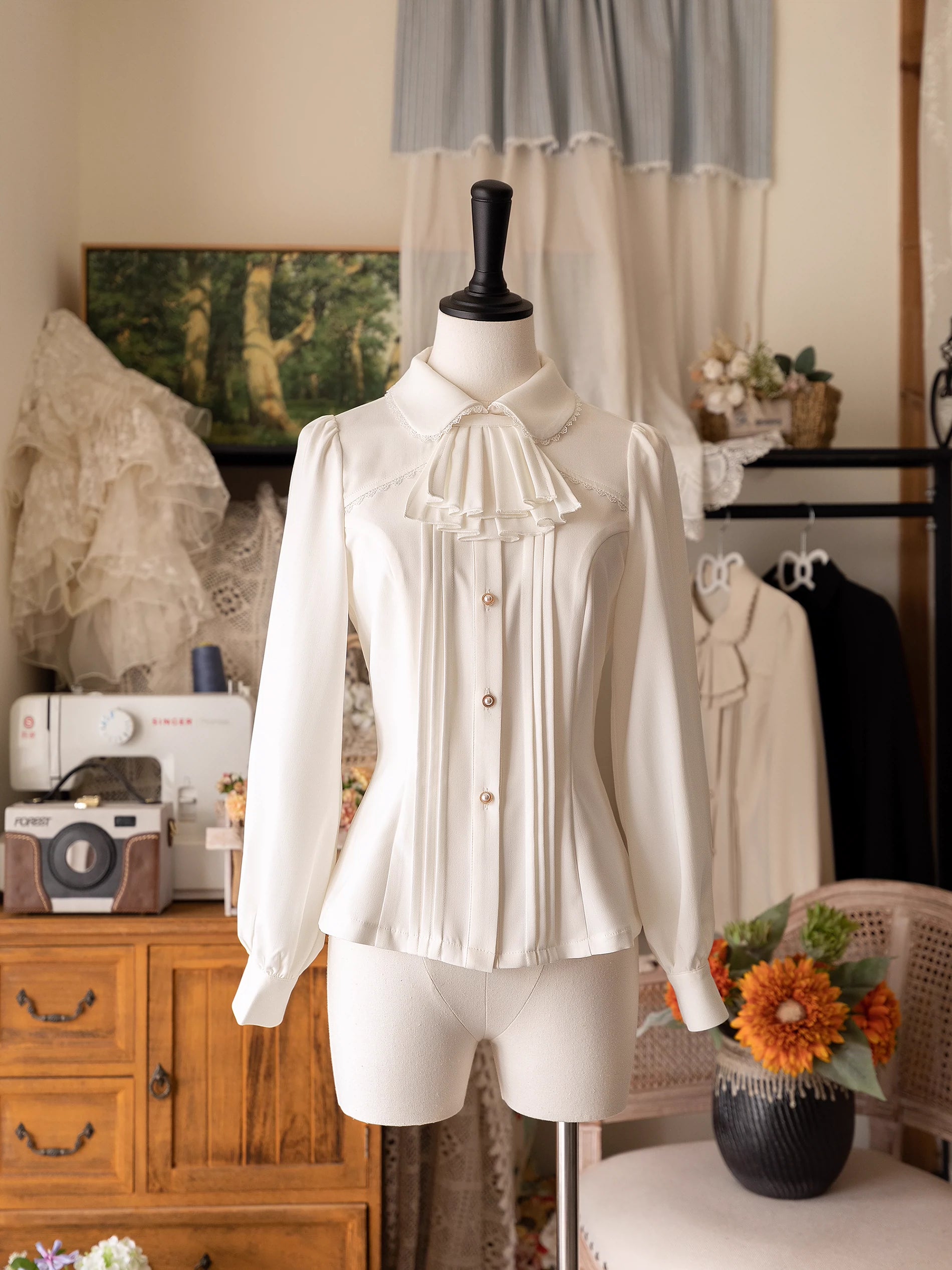 Forest Wardrobe - Little Manor - Classical Lolita JSK Dress & Long Sleeve Blouse S White Blouse