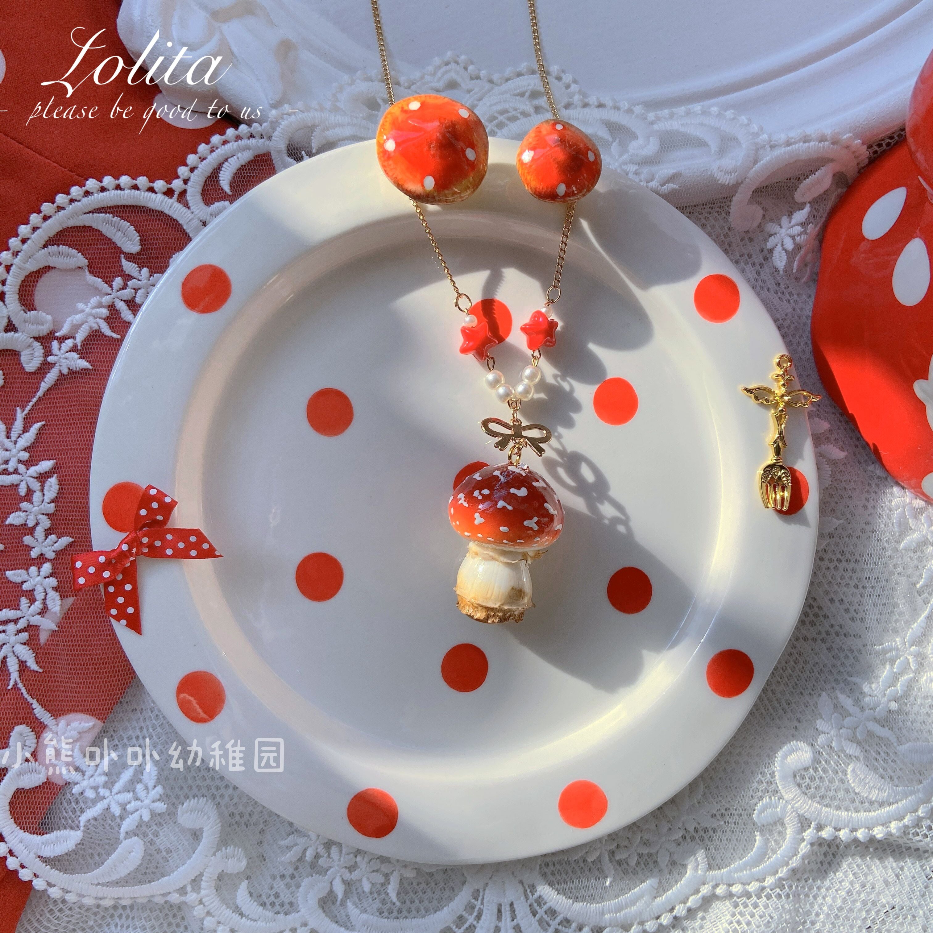Bear Doll~Handcraft Kawaii Lolita Mushroom Necklace 14106:195078