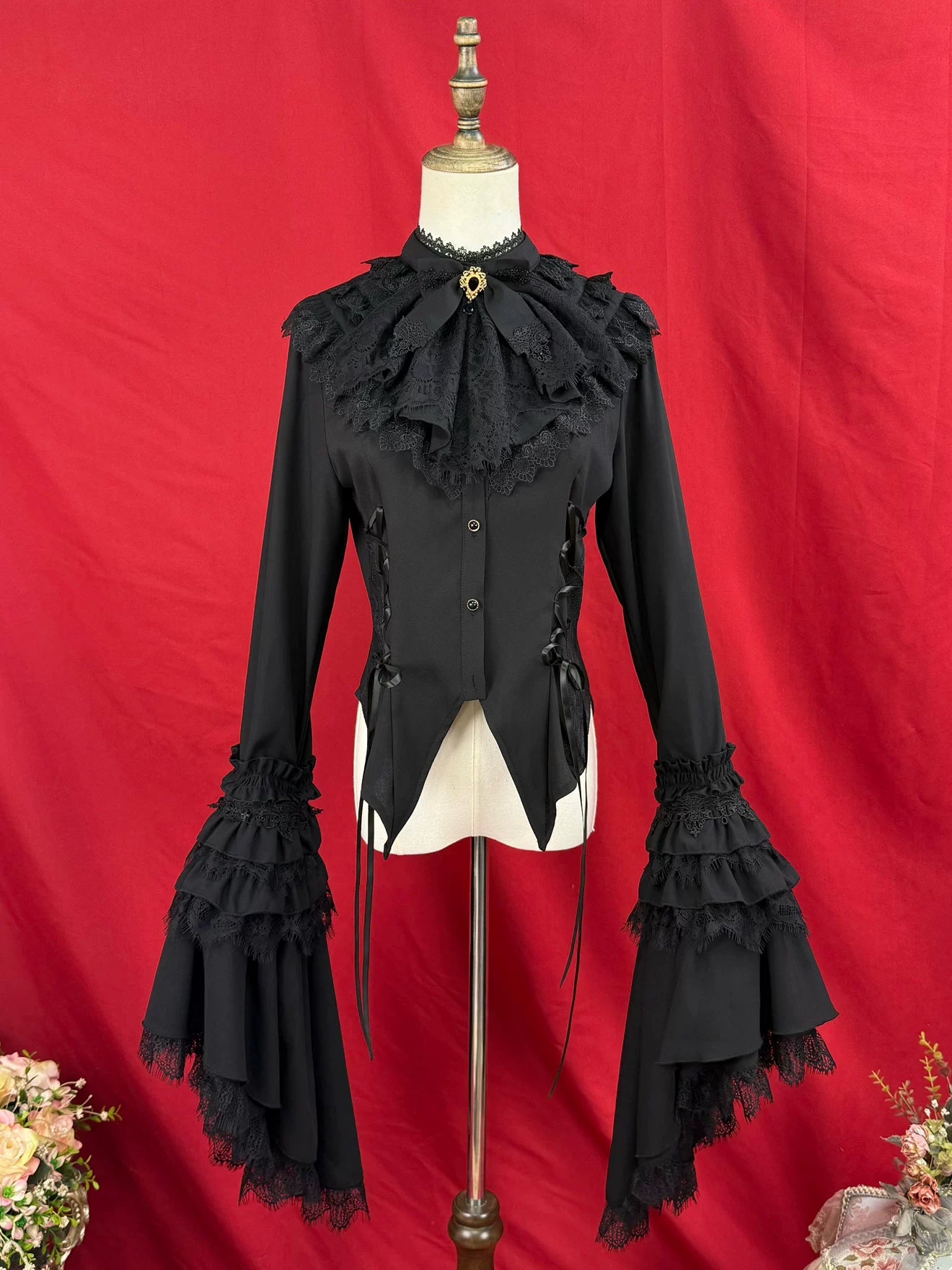 Broken Winged Bat - Gothic Lolita Shirt & SK Set, Bat-wing Shaped Hem (2XL L M S XL) 44706:824127