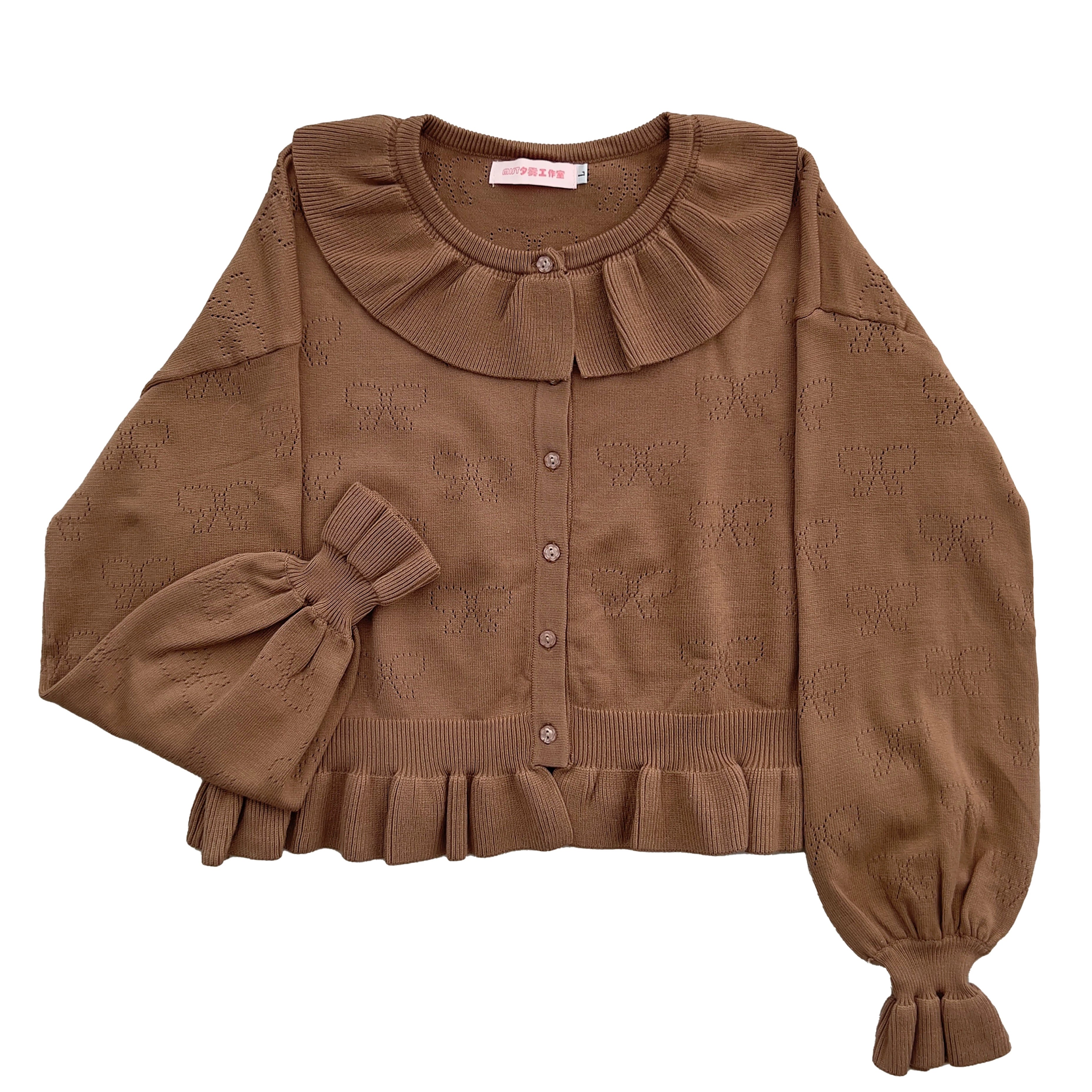 MIST - Vintage Lolita Bow Hollowed-out Sweater Ruffled Cardigan (L M S) 9910:789446