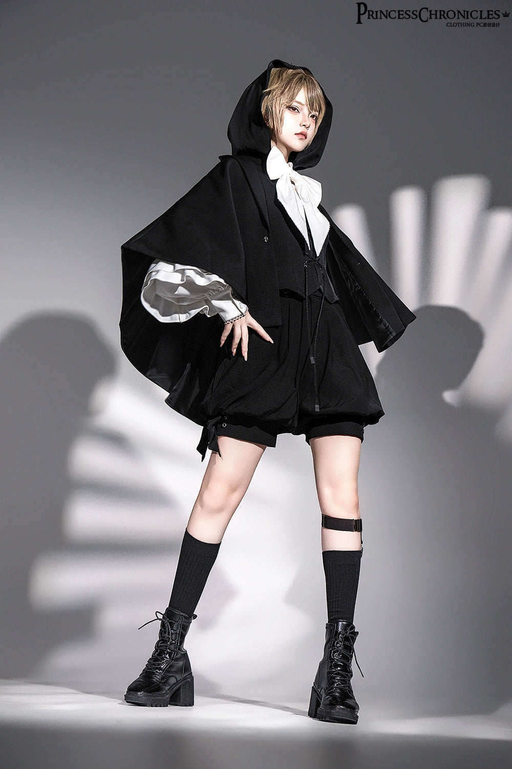 Princess Chronicles - Rabbit Feather - Black Ouji Lolita Vest Shorts Suit Prince Cloak Set