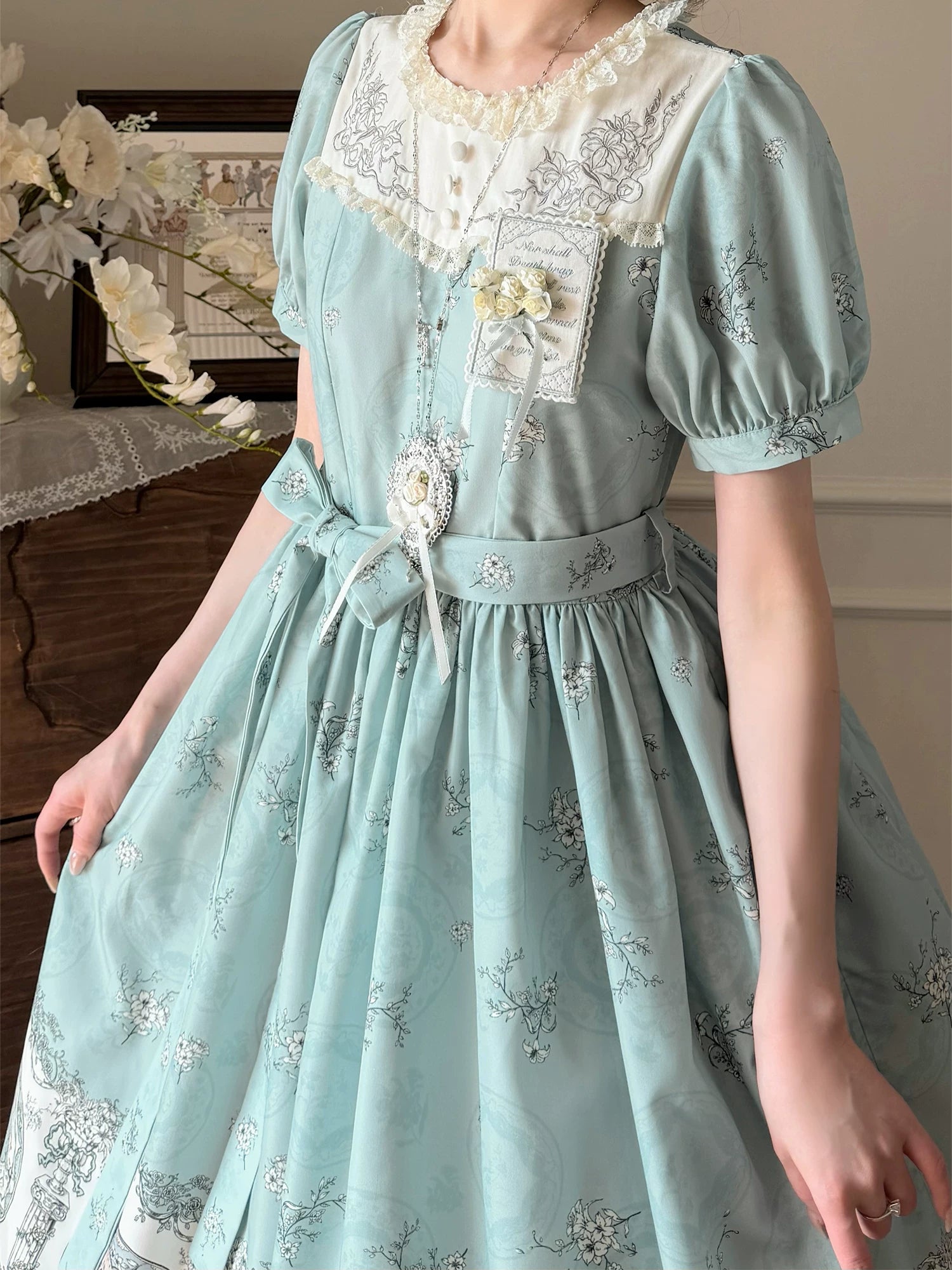 Small Porcelain Plate - Classic Lolita Plate Print OP, Embroidered Collar 45786:862765