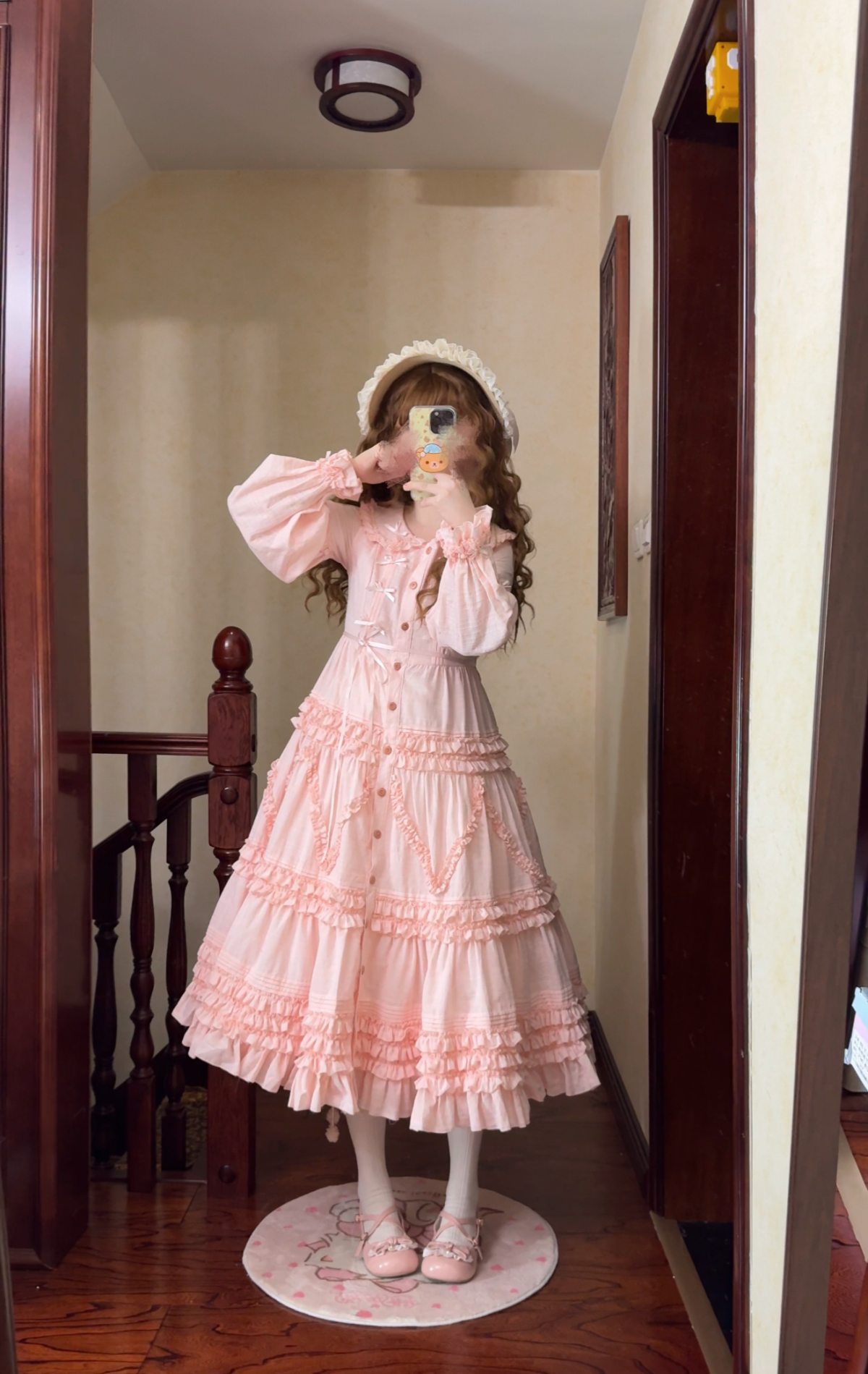 Bunny Magic Forest - Loving Bunny - Elegant Lolita Long Sleeve Trapeze OP, Tiered Skirt (Pink / L M S XL / OP) 44362:806275