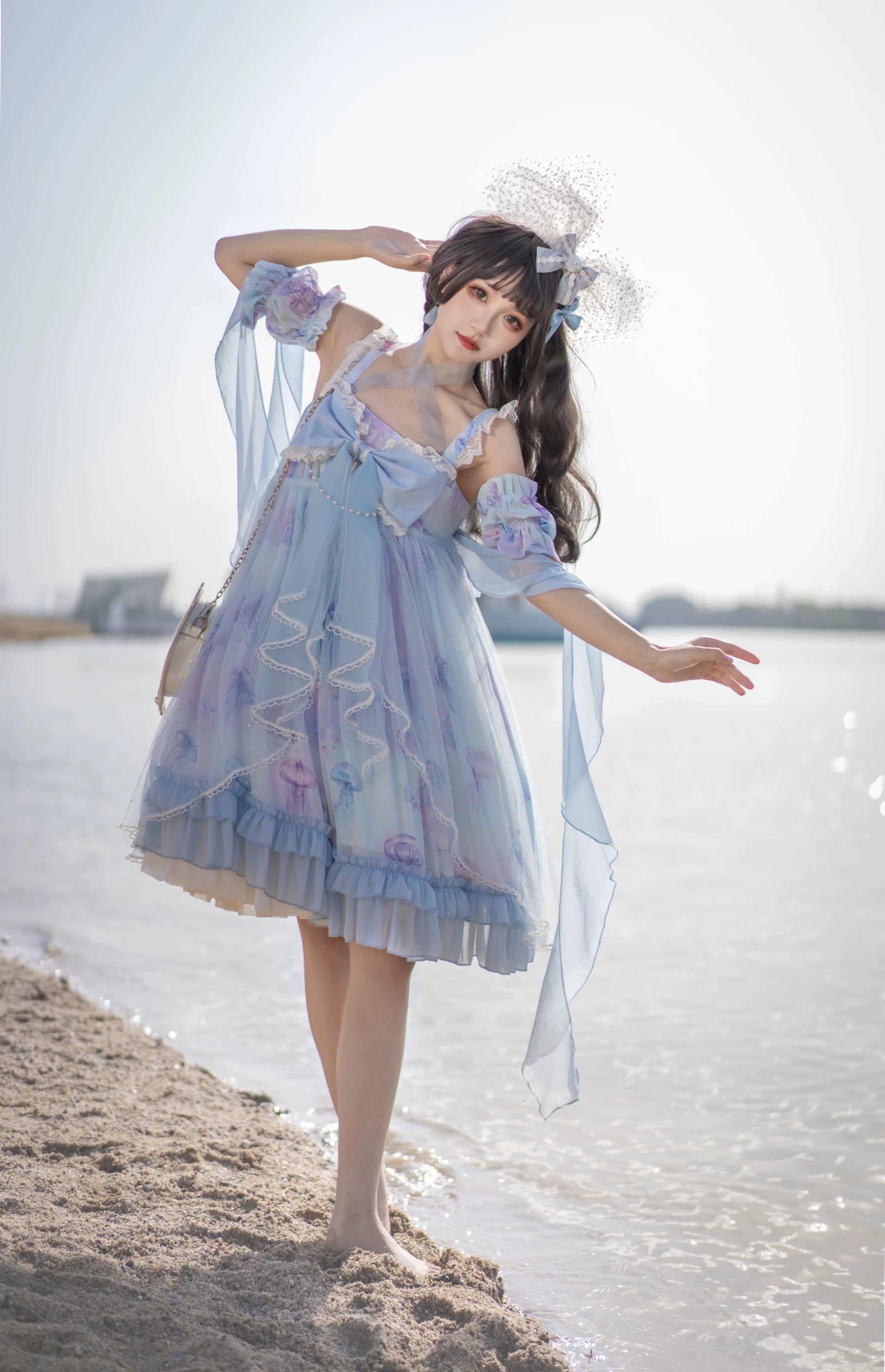 Coral Jellyfish - Sweet Lolita High-waist JSK Dress, Jellyfish & Coral Print 44906:827388
