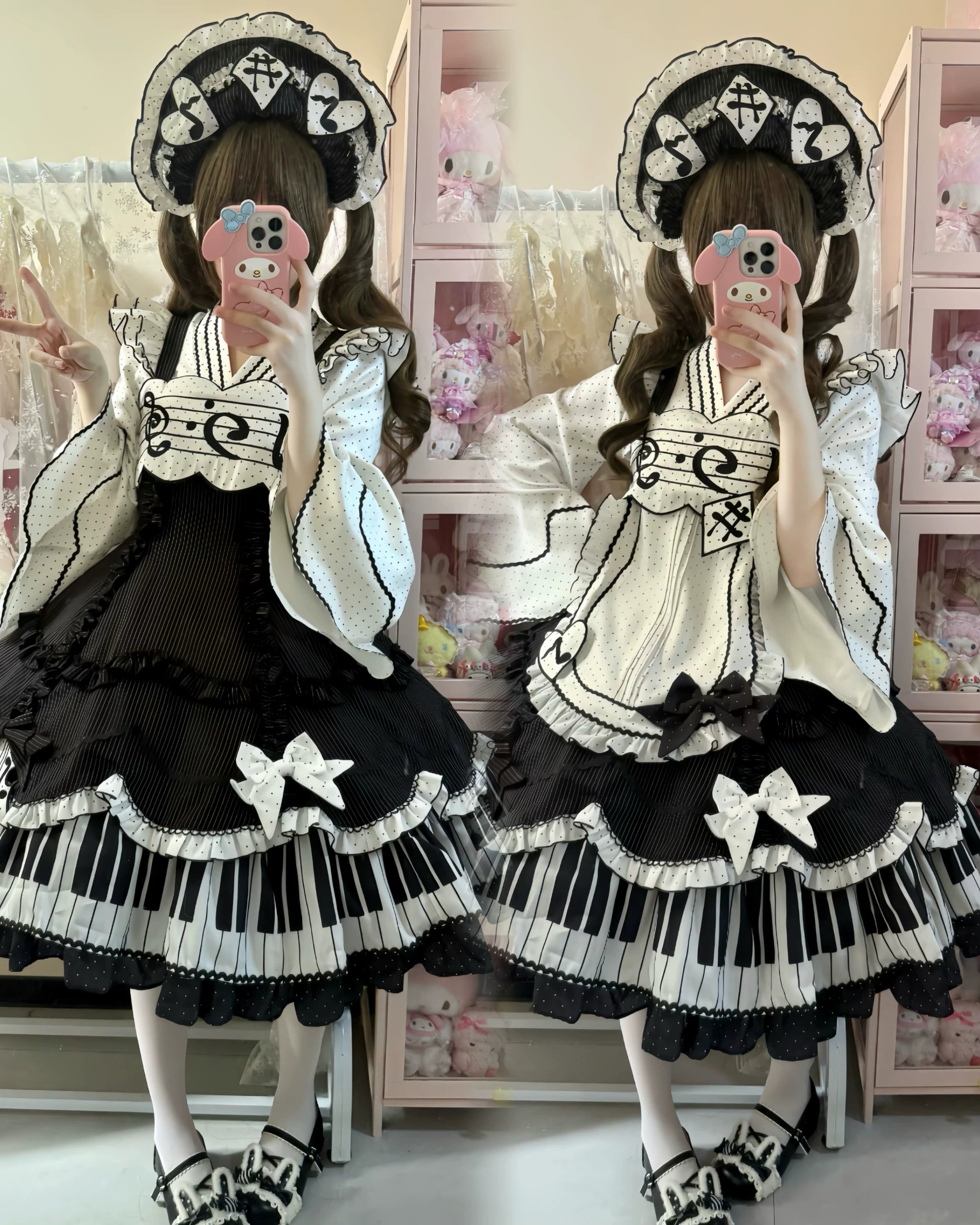 Rhythm Note - Old School Lolita JSK Dress with Piano Keys Hem 45742:860636
