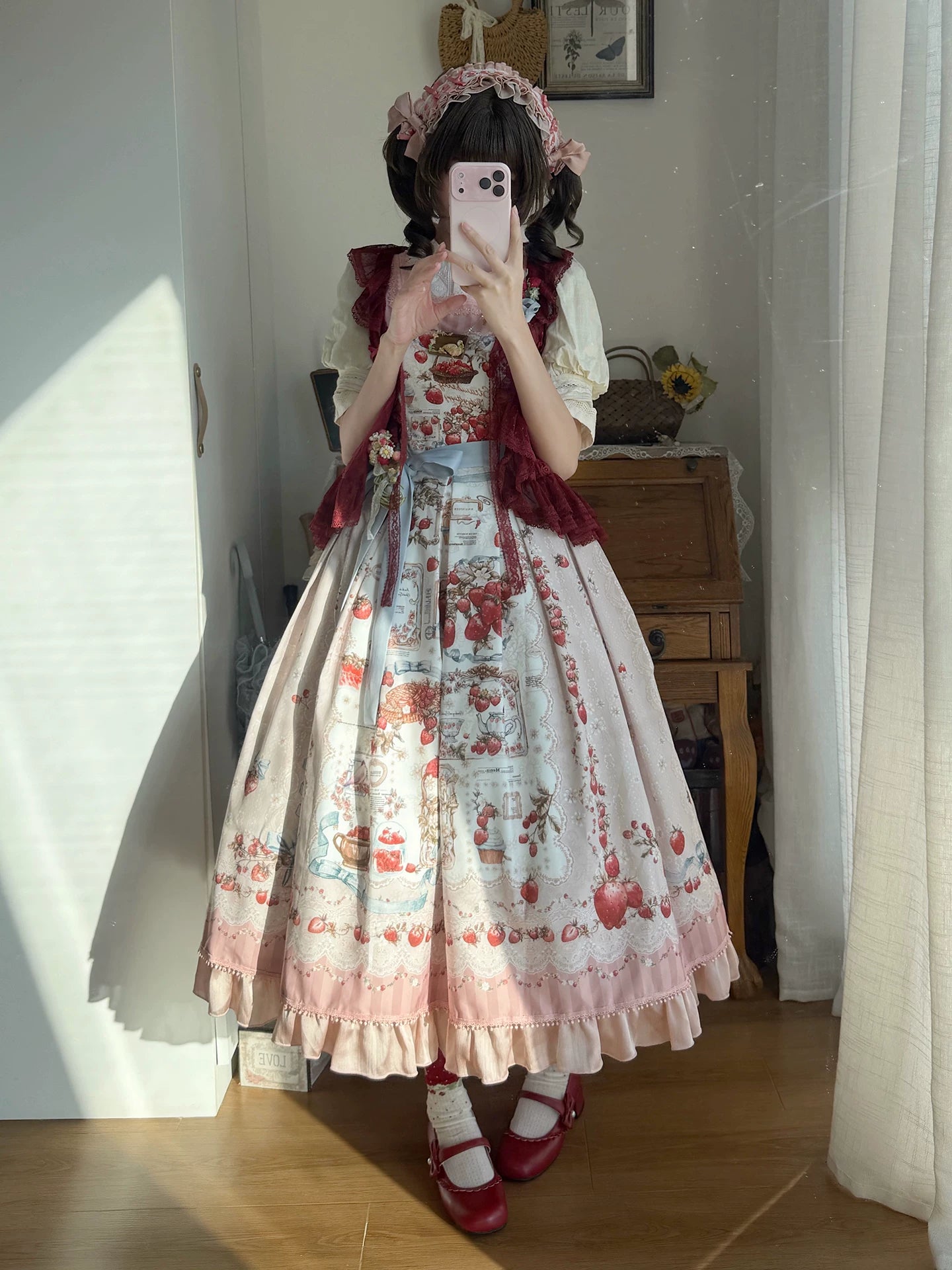 Strawberry Manor - Printed Sweet Lolita JSK Dress, Box Pleats 45025:832928