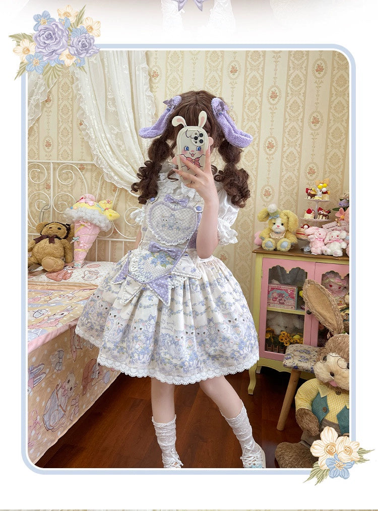 Akiyama Future Studio - Rose Cat - Sweet Lolita Salopette Floral Print Dress