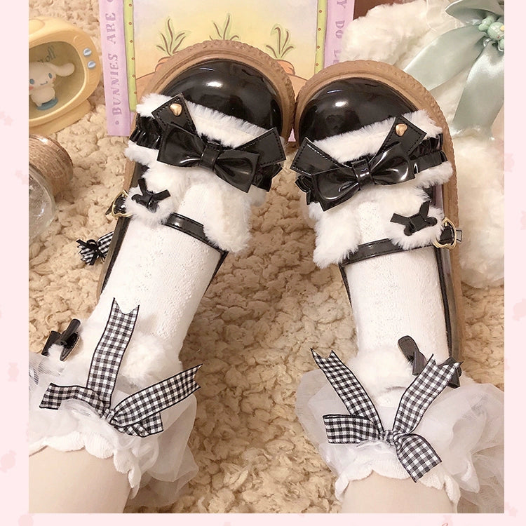 Fairy Godmother - Winter Girly Lolita Shoes Lolita Ankle Strap Shoes 34 Black-Spring Style (PU Lining)