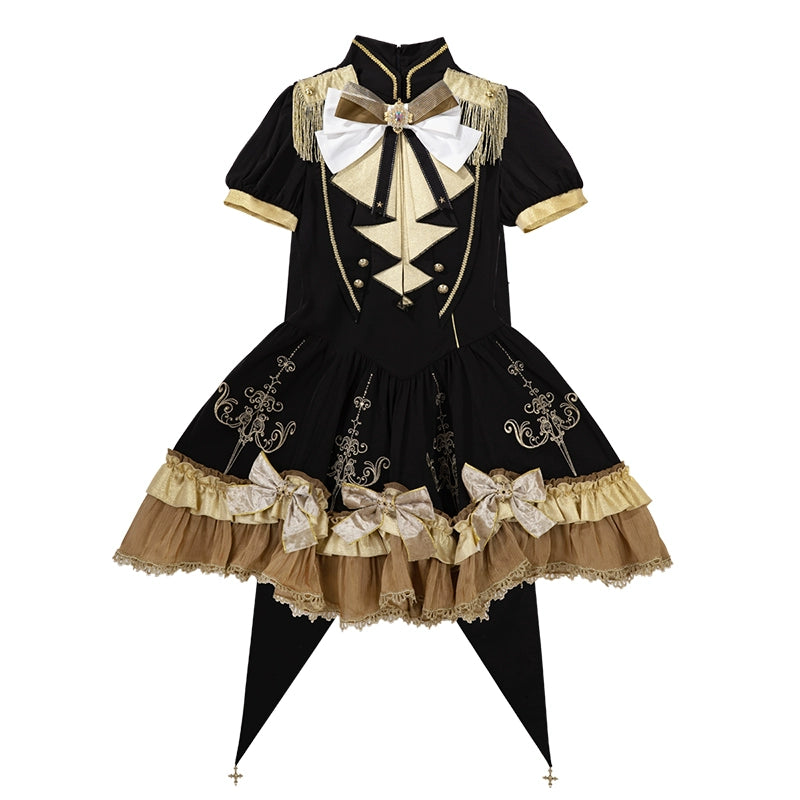 Letters from Unknown Star - Glitter Oath - Military Lolita OP Dress with Detachable Split Tail Cloak OP + Cloak S