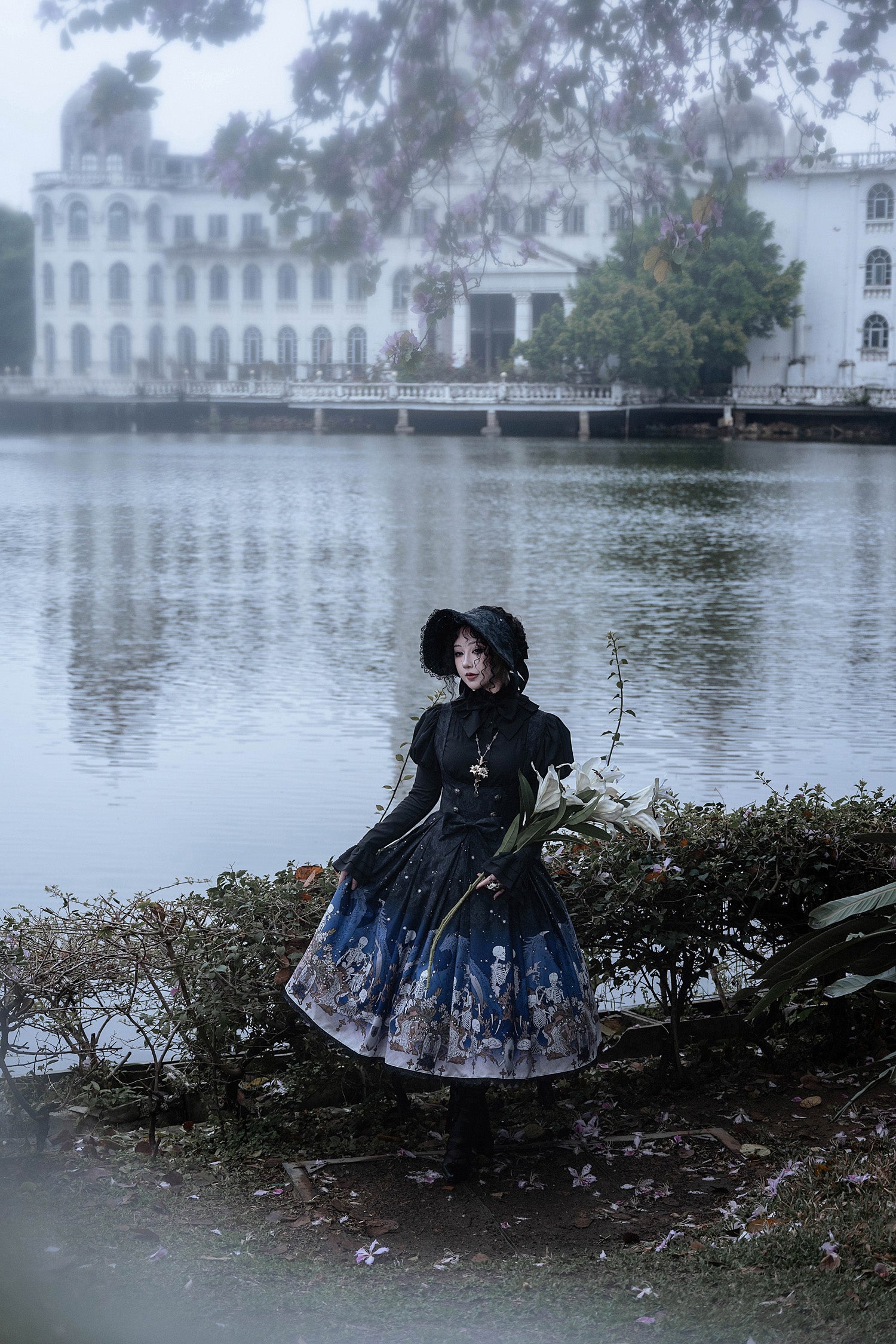 Nn Star - Dragonbone Lily - Dragon Skeleton Print Gothic Lolita Bust-supporting JSK and BNT 42664:748562