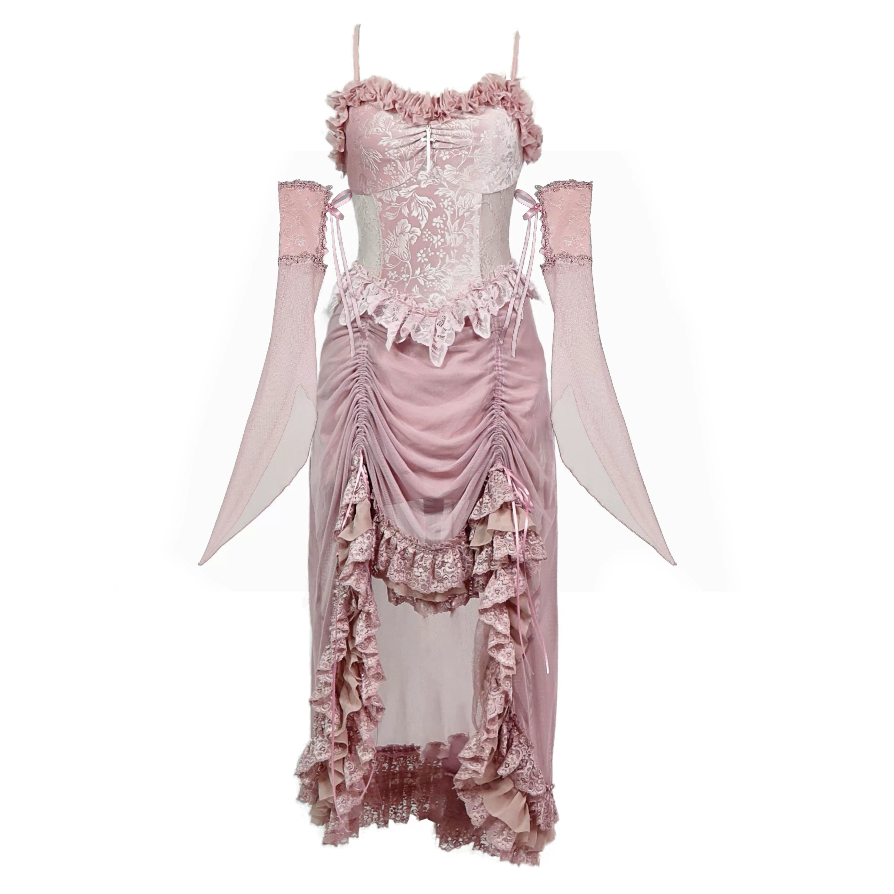 Blood Supply - Sakura Nightmare - Pink Gothic Velvet Drawstring Dress S Velvet Drawstring Dress + Cuffs