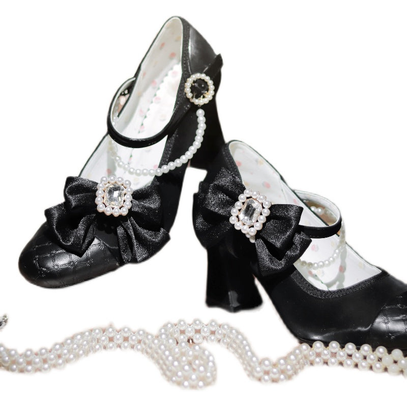 Pure Tea For Dream - Transatlantic Love Poem - Sweet Elegant Lolita Mid-Heel Daily Shoes 34 black