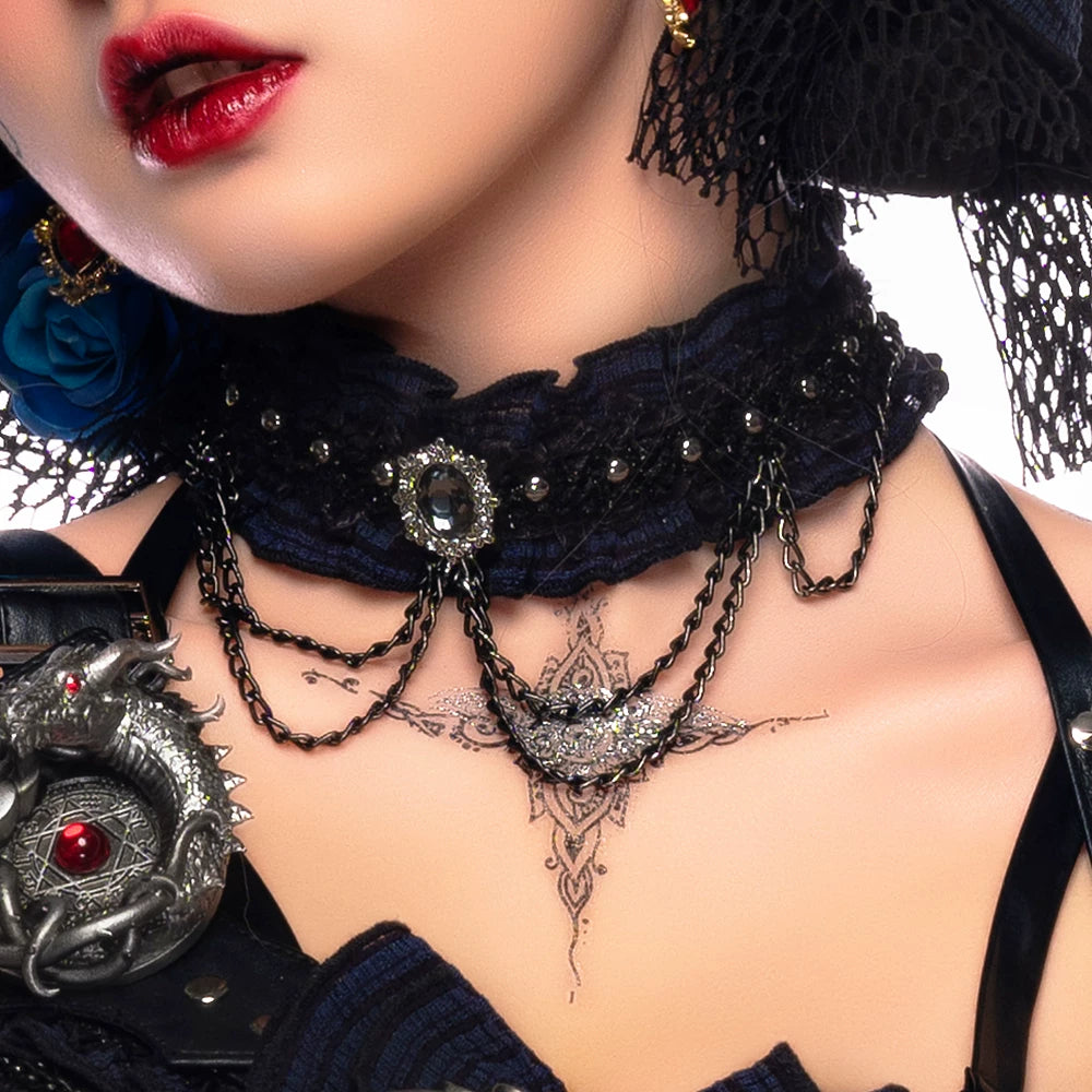 Ismailia - Gothic Lolita JSK Dress, Lace & Rose Choker Only One Size