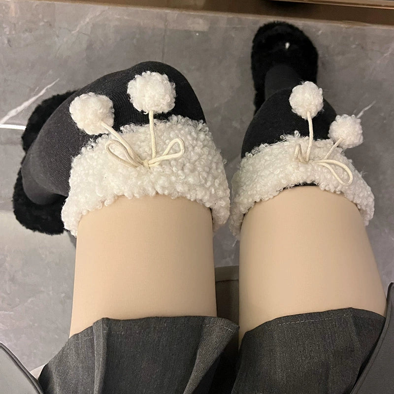 Hua Nai cat - Kawaii Winter Lolita Stockings Fuzzy Trim Furball Over-knee Socks One Size Dark gray