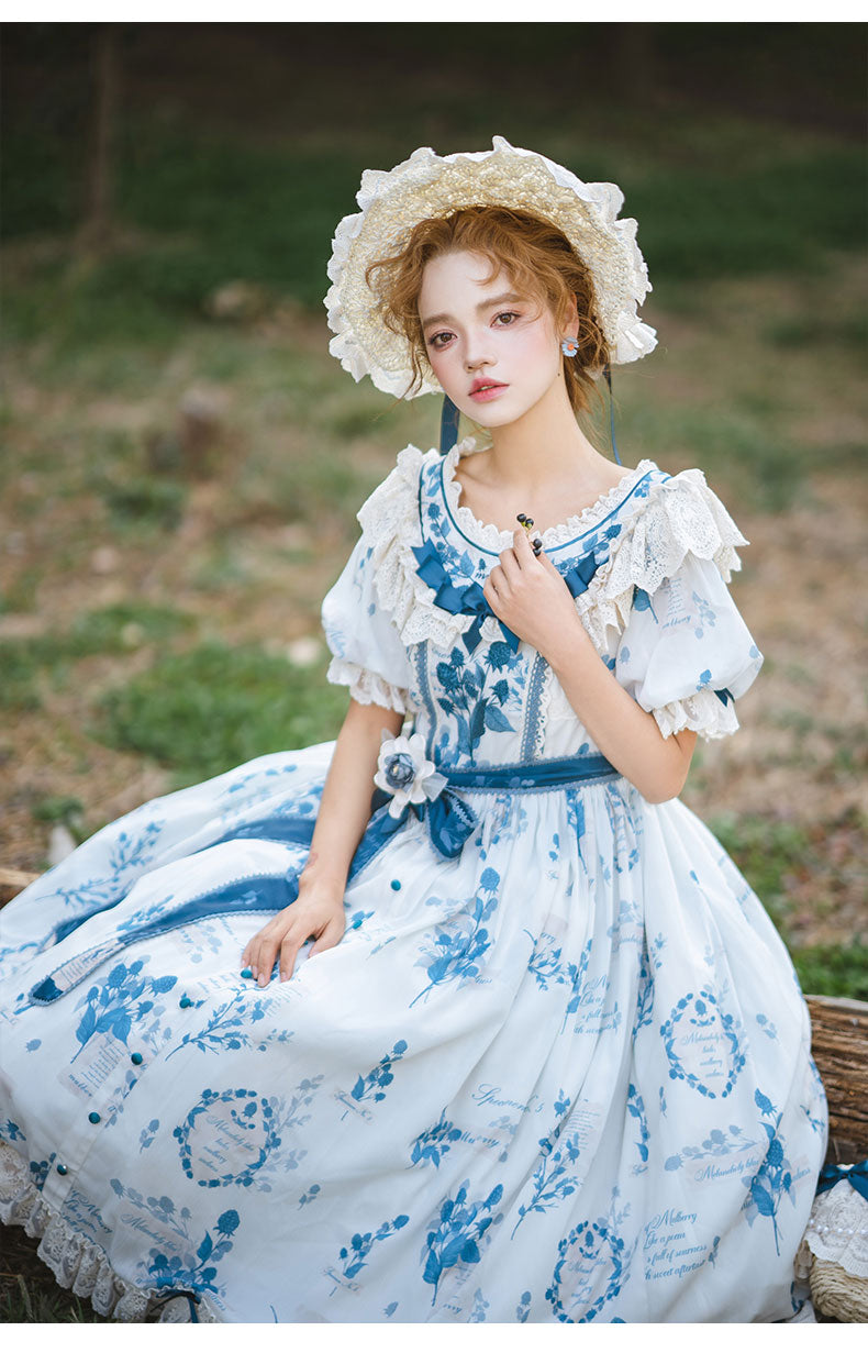 NanShengGe - Mulberry Poem - Country Lolita Printed Dress with Cardigan Set 42513:742847
