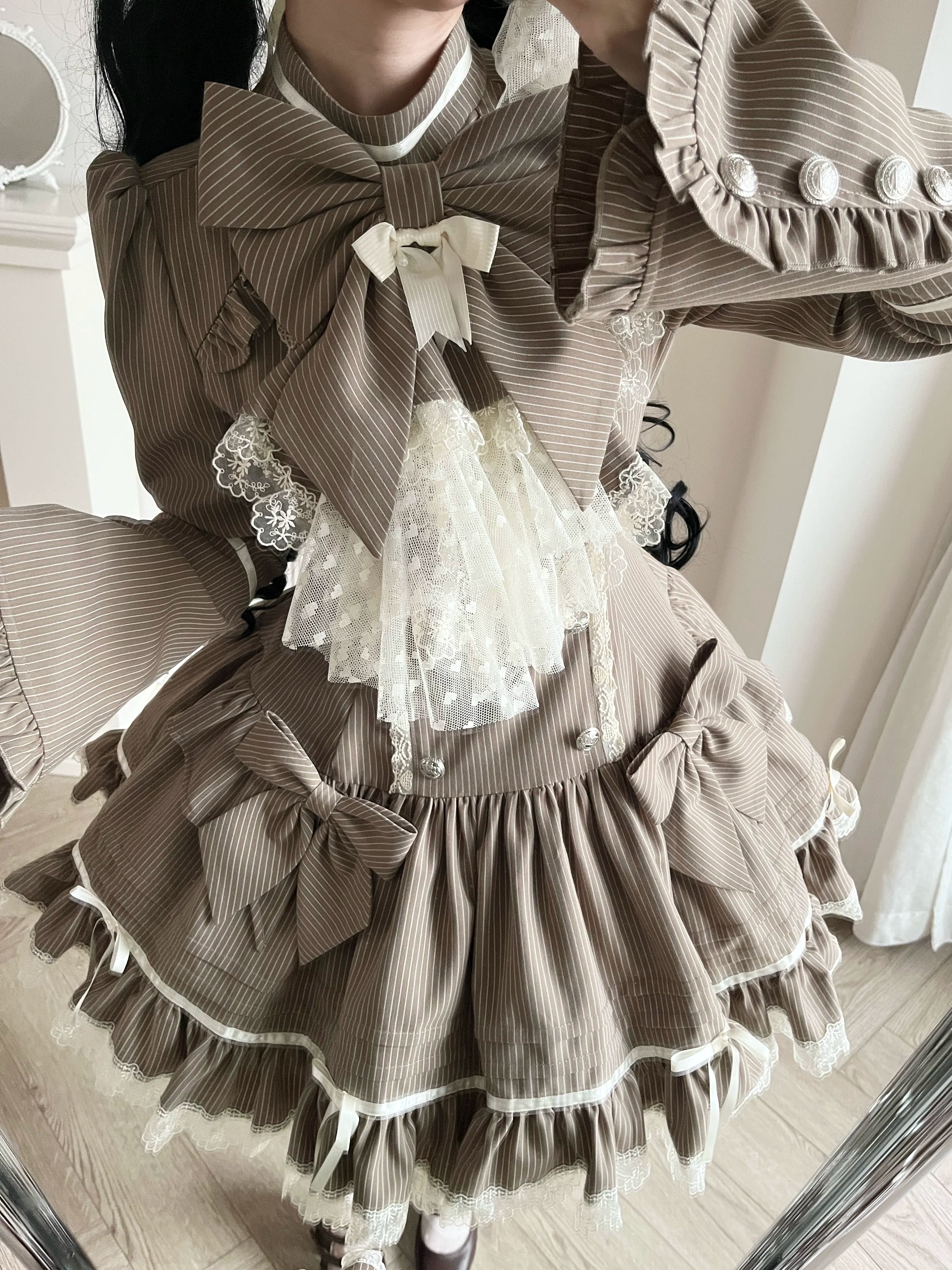 Phantom Kitty - Old School Lolita Low Waist OP Dress, Lace & Bow 45119:836236