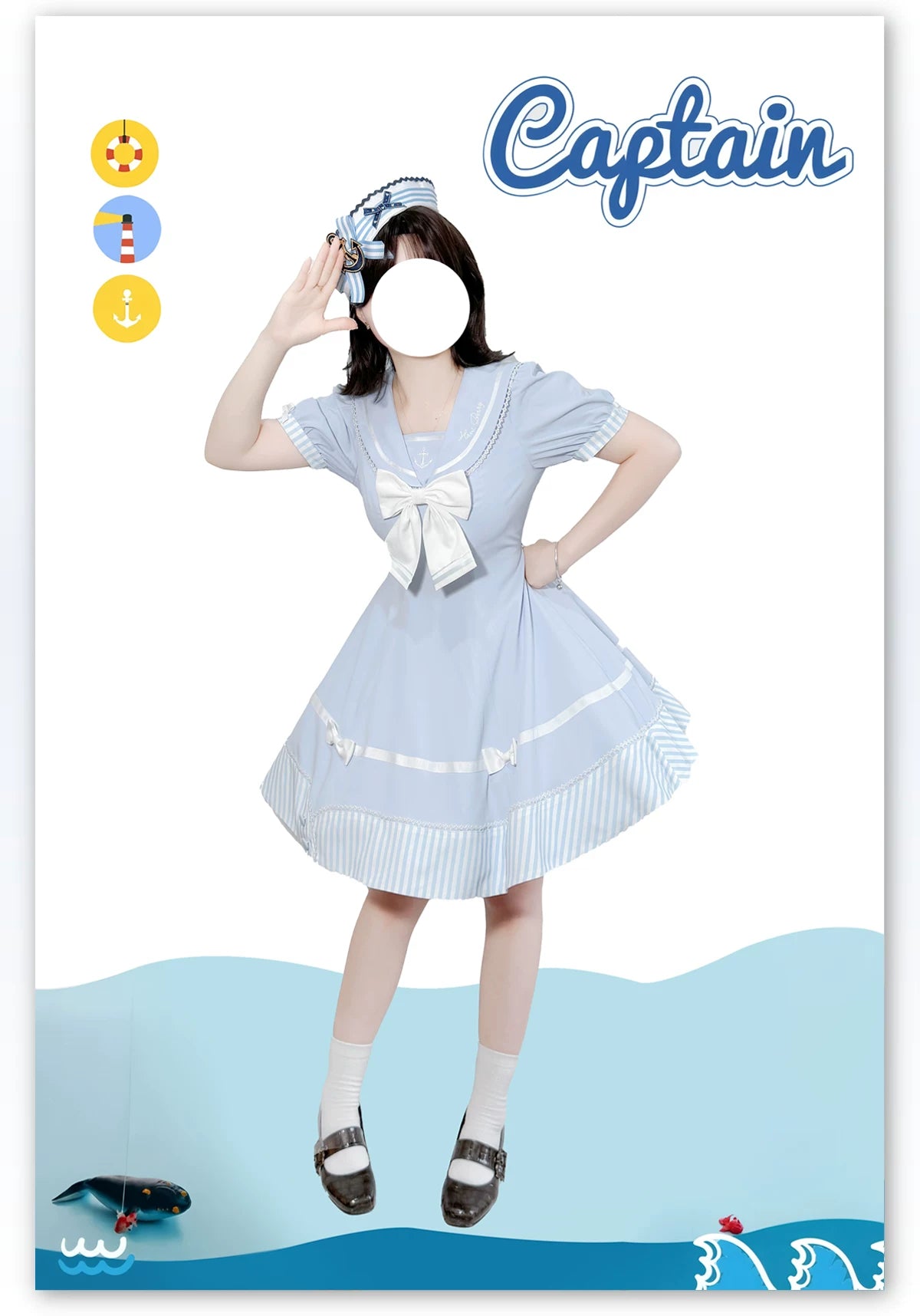 Little Sea Breeze - Summer Sailor Lolita OP Dress with Detachable Bow 45712:859228