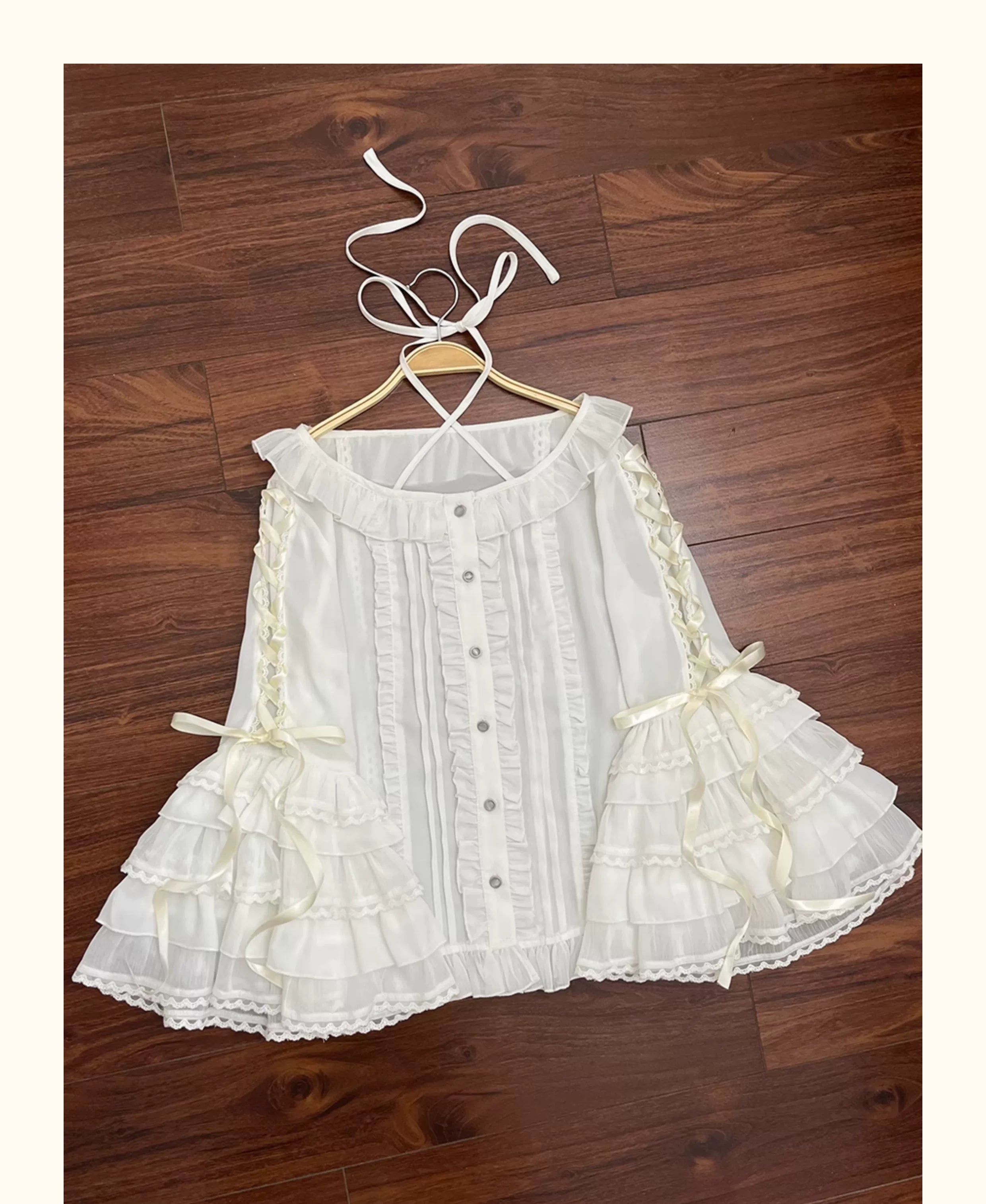 Sleeping Curse - Sweet Lolita Hime Sleeve Halter-neck Blouse White S In Stock