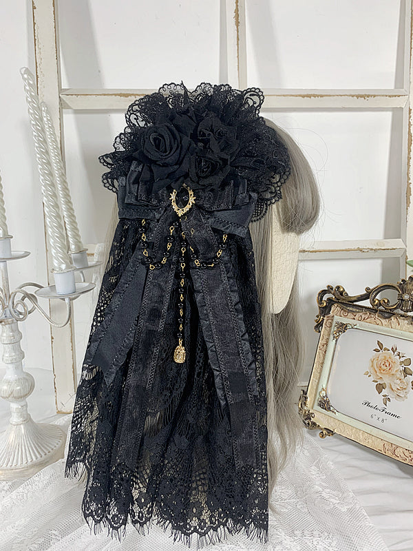 Sweet Jelly Lolita - Gothic Lolita Hanamaru Headpiece Lace Headdress Black