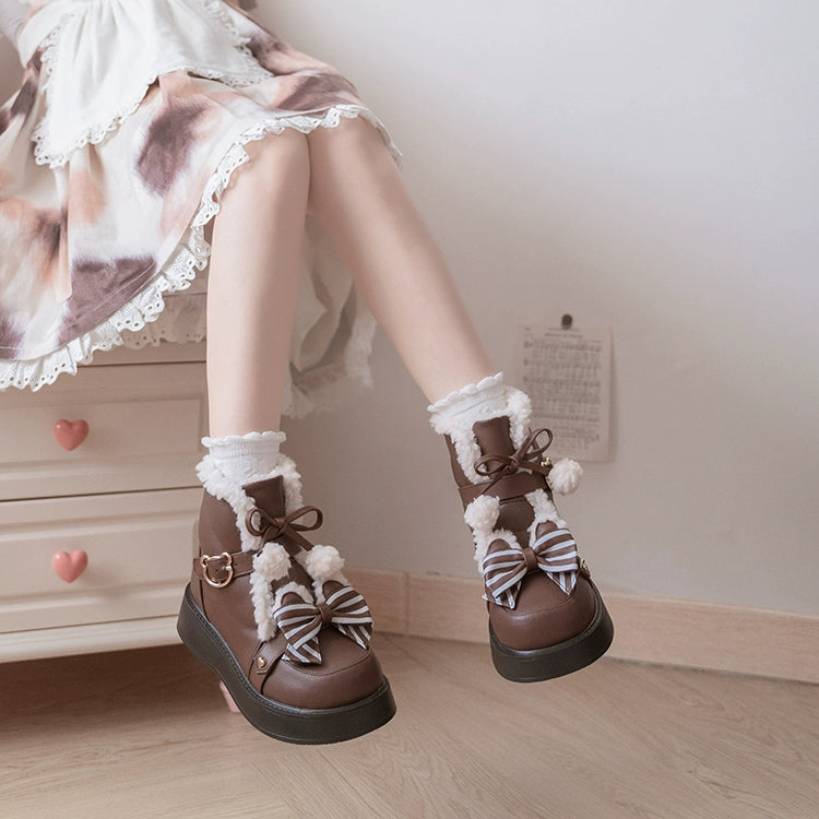 Beauty Bunny - Milk Bear - Winter Lolita Shoes Thick Sole Fleece Snow Boots