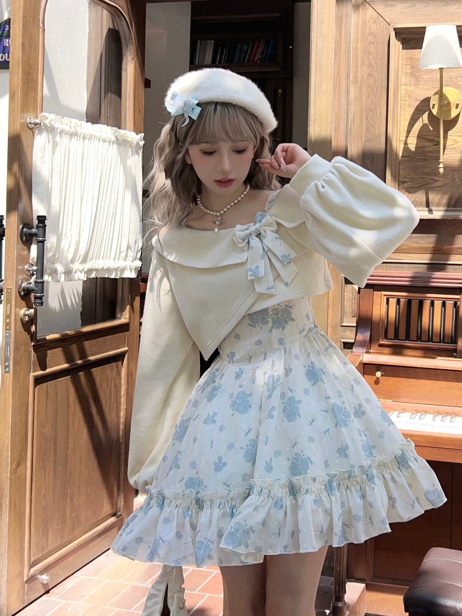 KuMa Lolita - Twilight Rose - Sweet Lolita Dress Sweater and JSK 13690:751197