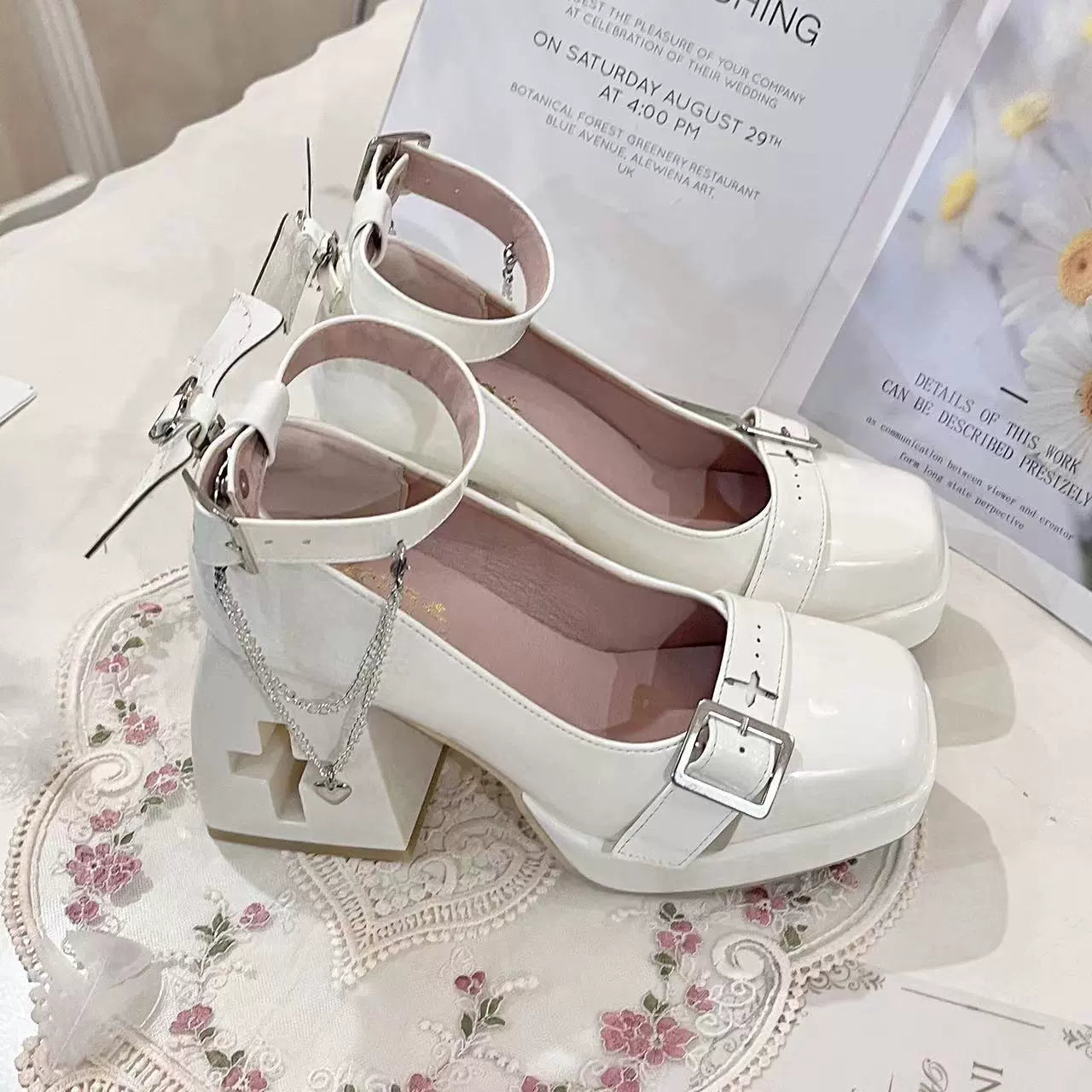 Bingo Lulu - Late Century Sweetheart - Punk Lolita High Heels Mary Jane Lolita Shoes 34 White