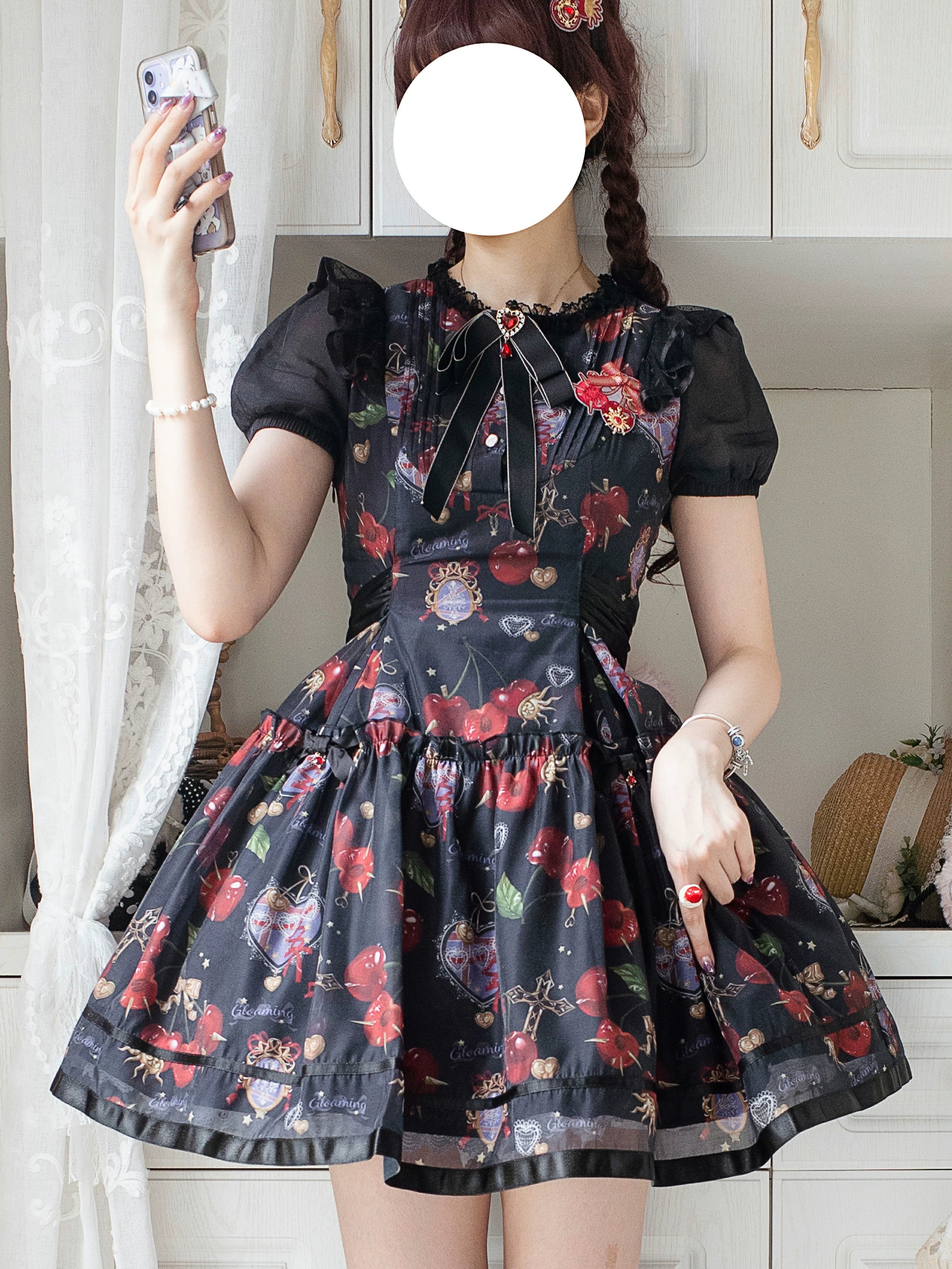 (Buy for me)Gloaming~Sweet Lolita Cherry print Short Sleeve OP and SK Set 28840:322642