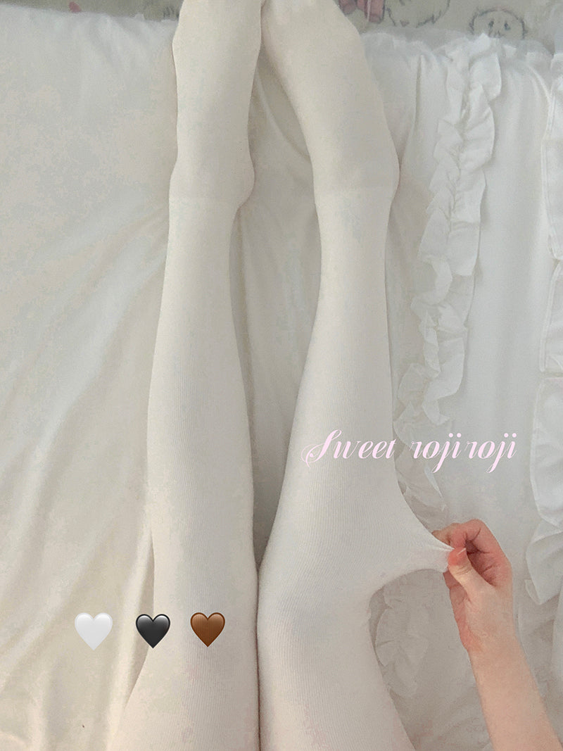 Roji roji - Cotton Lolita Pantyhose Thickened Winter Pantyhose Leggings Fleece (recommended to wear above 10 degrees) Milk White (close to light yellow)