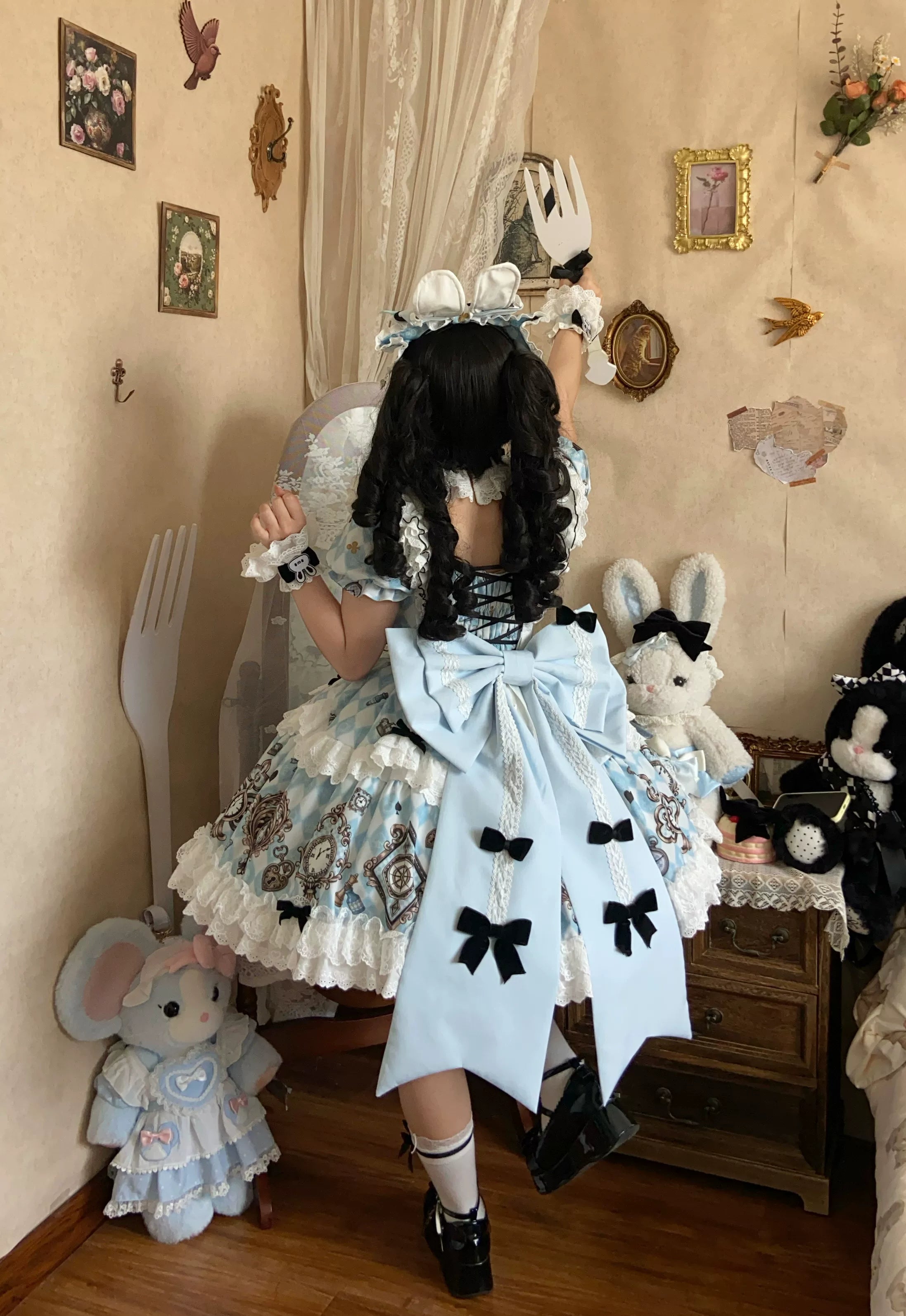 Unnamed Journey - Sweet Lolita Argyle Printed OP Dress with Bunny Details 45510:850401