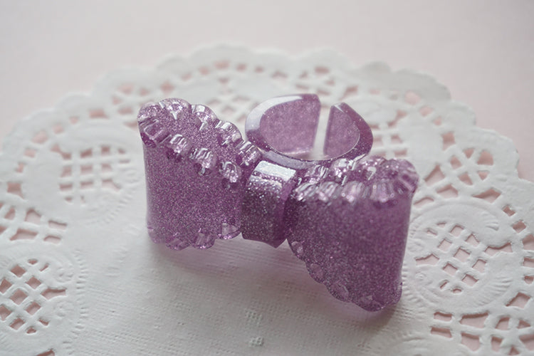 Cat Tea Party - Sweet Lolita Bow Ring and Necklace purple ring