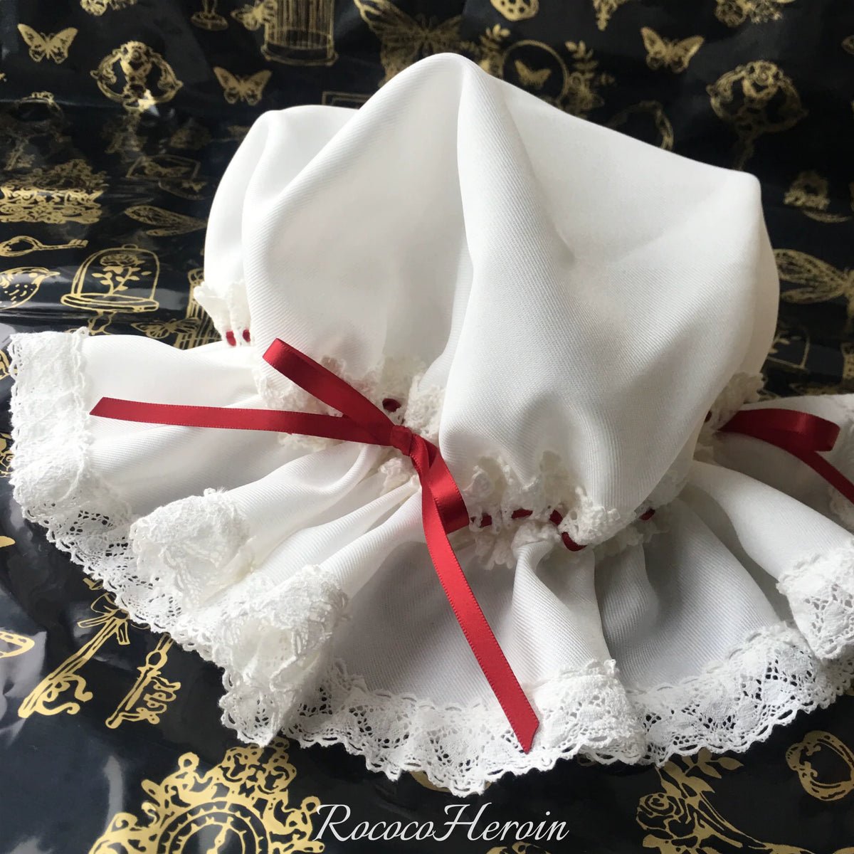 Old School Lolita Bonnet, Lace Ruffles 46085:874268