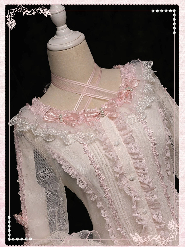 Shuang Sheng Xiao Xiong - Heart of Love - Lace Sweet Lolita Shirt, Hime-Sleeves