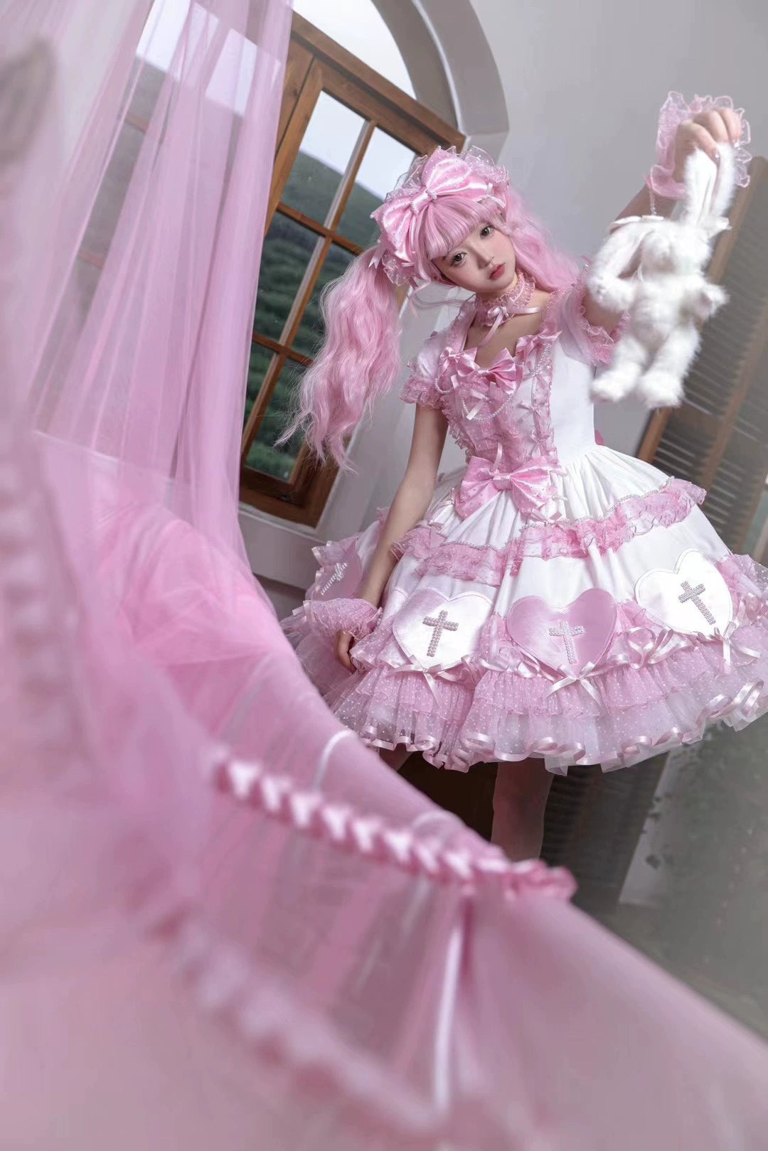 Showa Cross Lovers - Old School Lolita Heart Shaped OP Dress Accessories 39228:616982