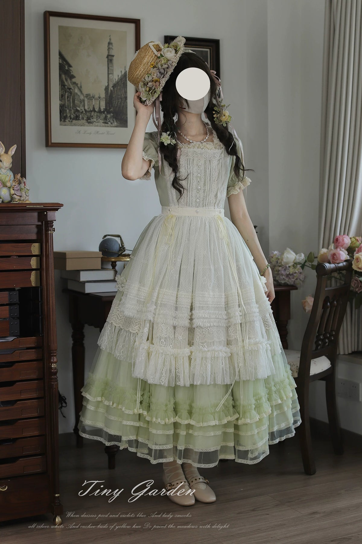 Garden Jardin - Cotton Classic Lolita OP Dress With Tiered Ruffles 45927:868635